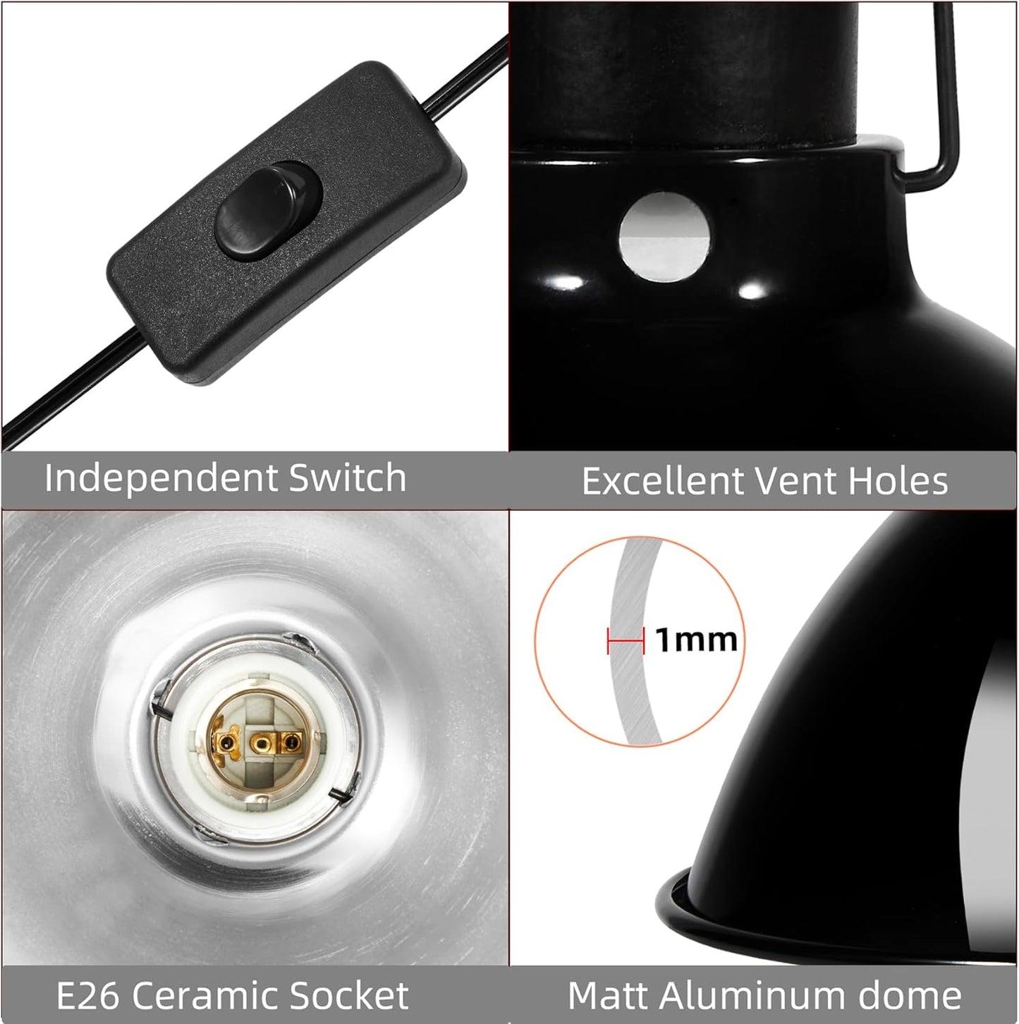 DXOPHIEX 8.5inch Dome Reptile Heat Lamp Reptile Light Fixture UVB Light Fixture Max 150W for Bearded Dragon, Turtles, Snake and Lizard Terrarium