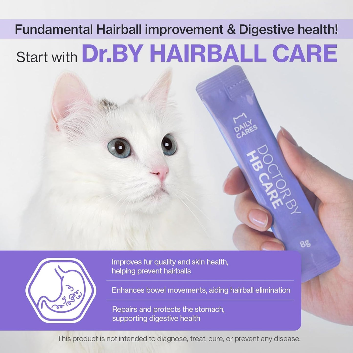 Dr.by HB Care Hairball Supplement for Cats– Hairball Relief Furball Control Remedy & Digestive Support Supplements with Omega-3, Chitosan-30 Individuallly Packaged (1 Pack, 30 Count)