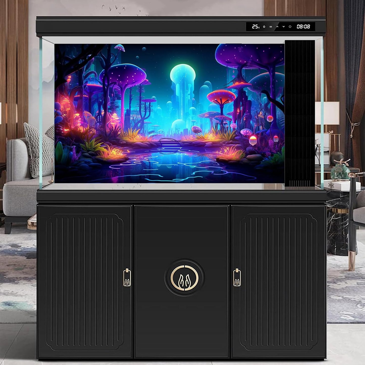 Fantasy Forest Aquarium Background Mysterious Plants Abstract Mushrooms Cartoon Style Forest Terrarium Backdrop Tranquil Stream Fish Tank Background Wallpaper Poster Decor Vinyl 60x24in