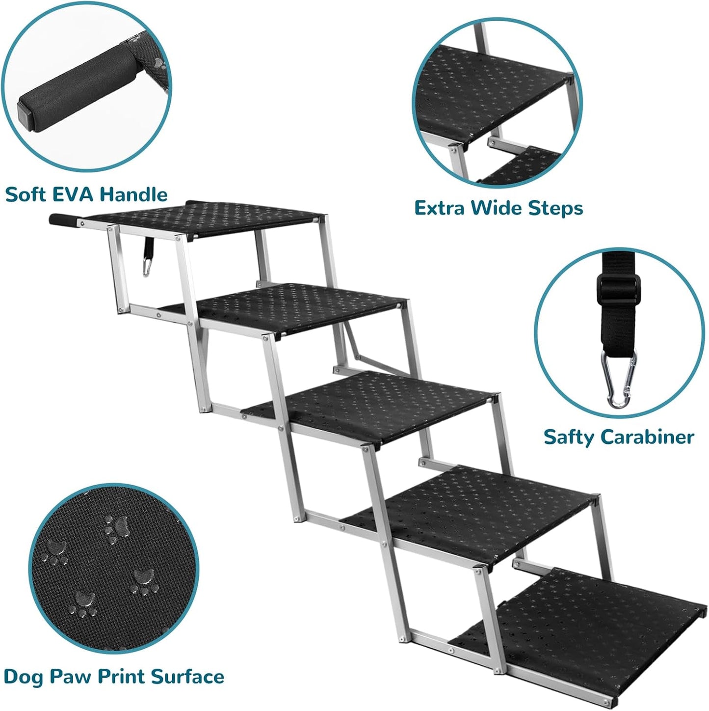 Extra Wide Dog Stairs for Large Dogs,Portable Folding Pet Stairs for Cars,SUV,Trucks,Dog Steps with Non-Slip Surface,Supports Up to 250 lb,5 Steps