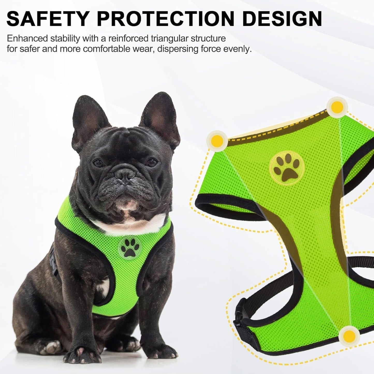 BINGPET No Pull Dog Harness,Soft Mesh Breathable All Weather Vest Harness,Safety Protection Design Durable Adjustable Step-in Easy Walk Dog Harness for Small Medium Large Dogs(Green,L)