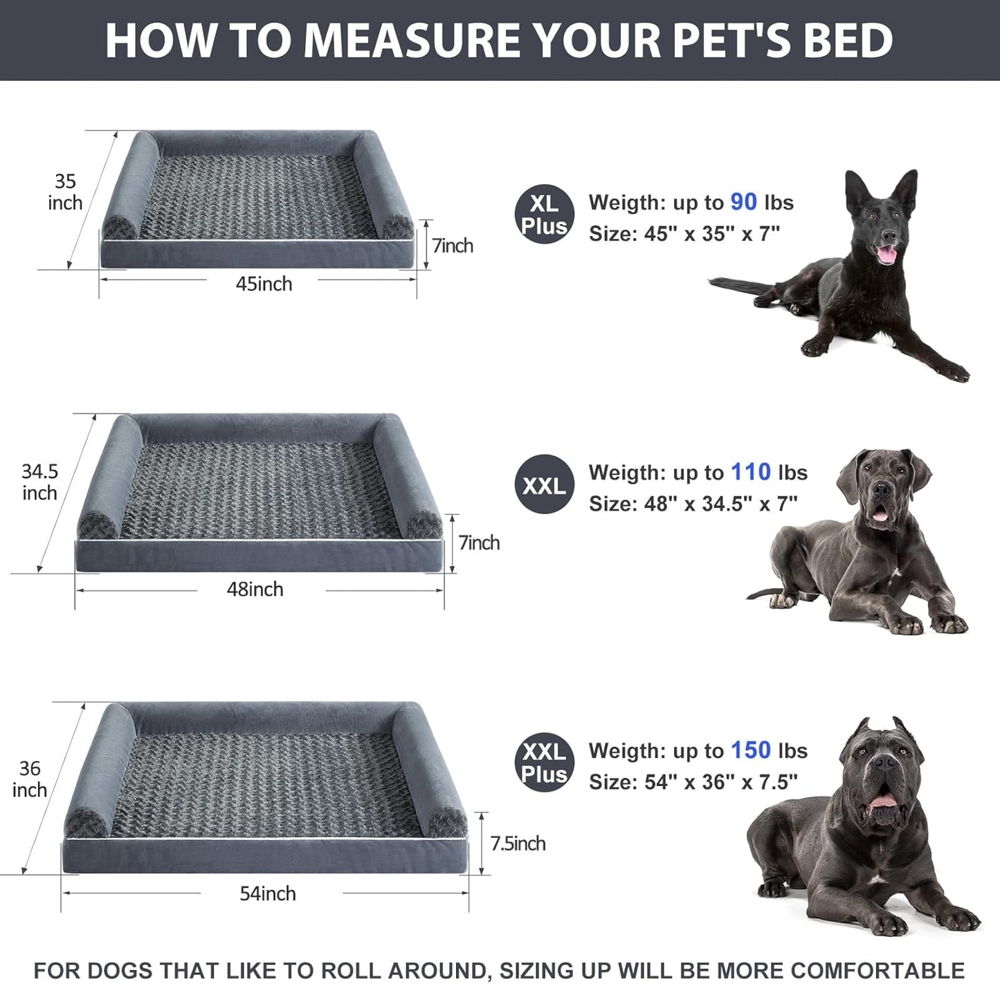 BFPETHOME Dog Beds for Large Dogs, Orthopedic Dog Bed for Medium Large Dogs,Big Waterproof Couch Pet Bed with Removable Washable Cover
