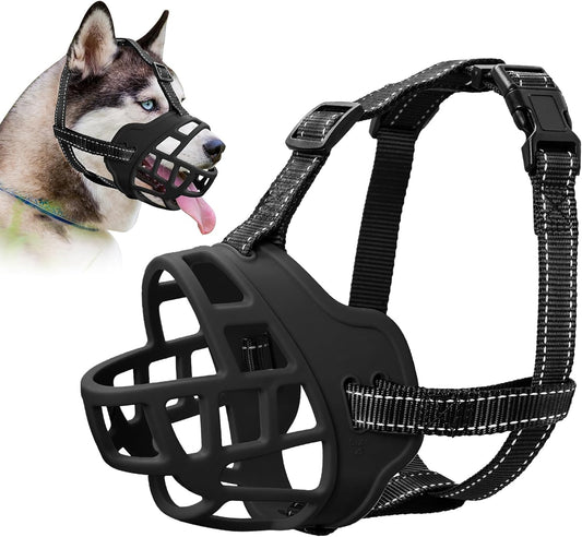 Dog Muzzle for Large Dogs, Breathable Basket Muzzles for Small, Medium and X-Large Aggressive Dog, Allows Panting Drinking, Suitable for Grooming Trimming Training (2, Black)