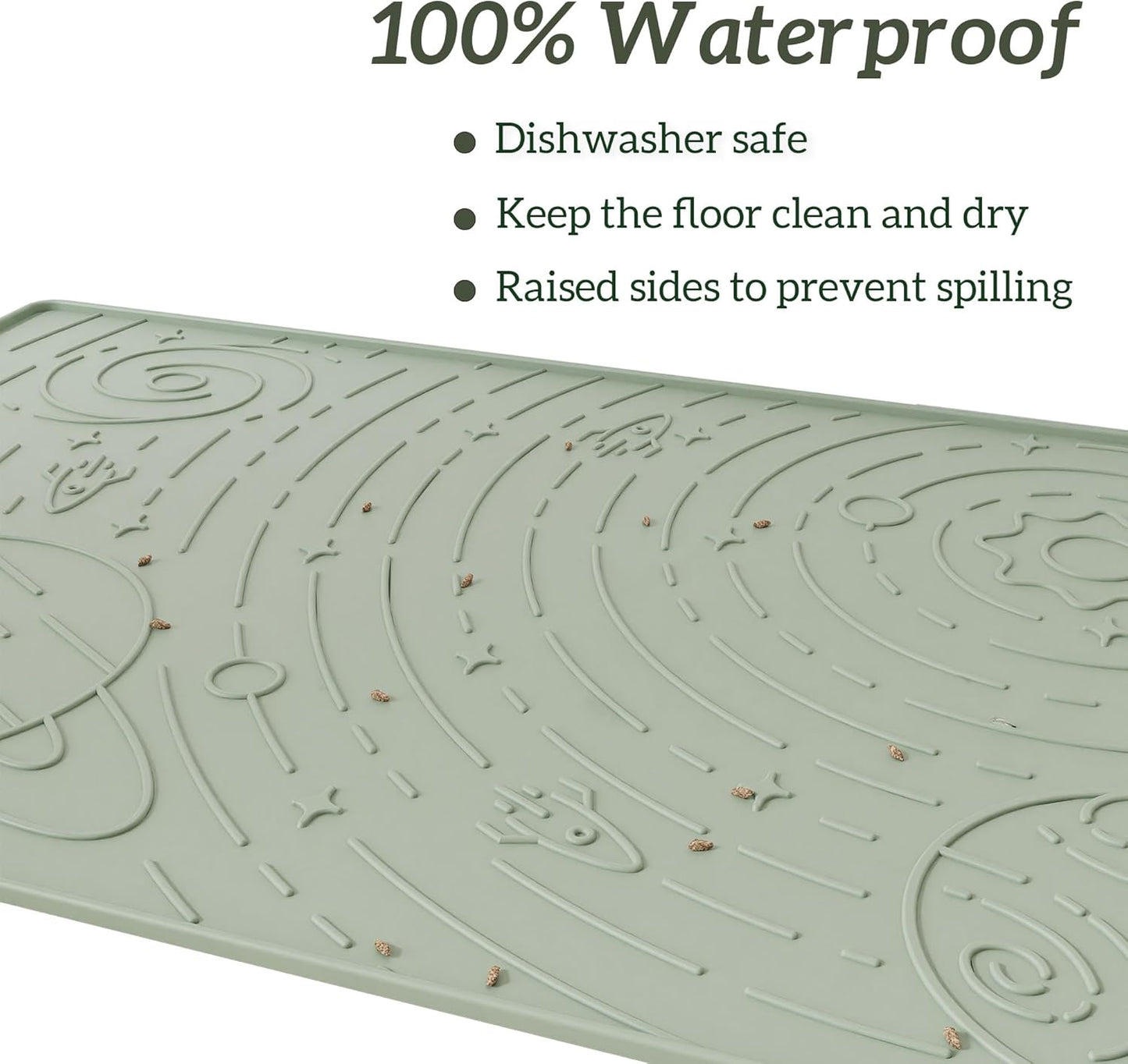 OHMO Dog Food Mat, Silicone Waterproof Cat Food Mat, Non-Skid Spill Proof Pet Feeding Mat for Food and Water, Easy to Clean Dog Placemat(Sage Green, 18.9" x 11.8")