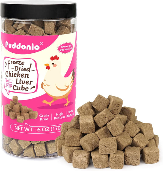 Freeze Dried Cats & Dogs Raw Treats, All Natural Single Ingredient Chicken Liver, High Protein Healthy Pet Training Treats or Food Topper, 6 oz