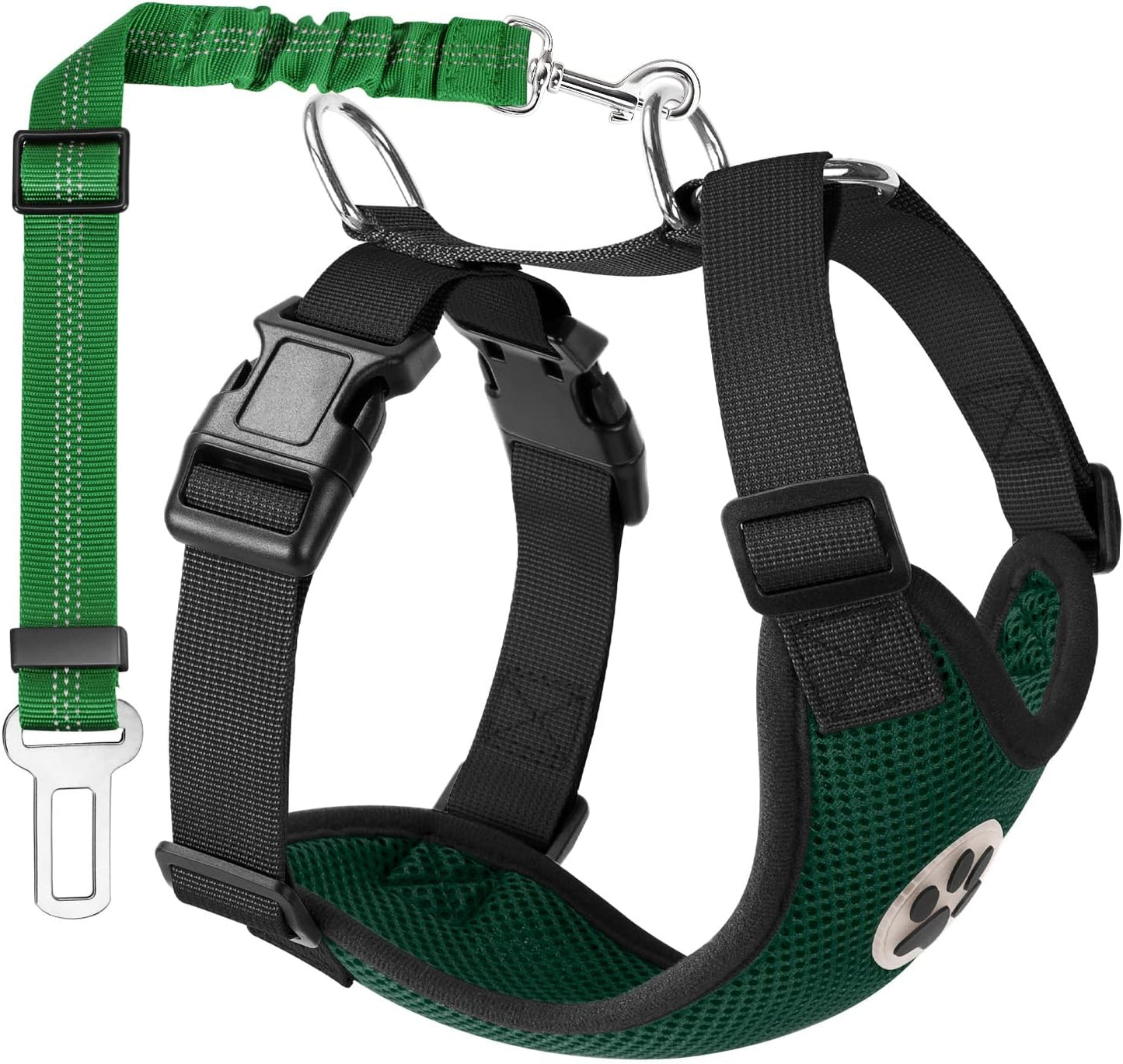 Lukovee Dog Seat Belt - Adjustable Dog Car Harness for Large, Medium & Small Dogs, Soft Padded & Breathable Mesh Dog Seatbelt with Vehicle Connector Strap (Green, Small)