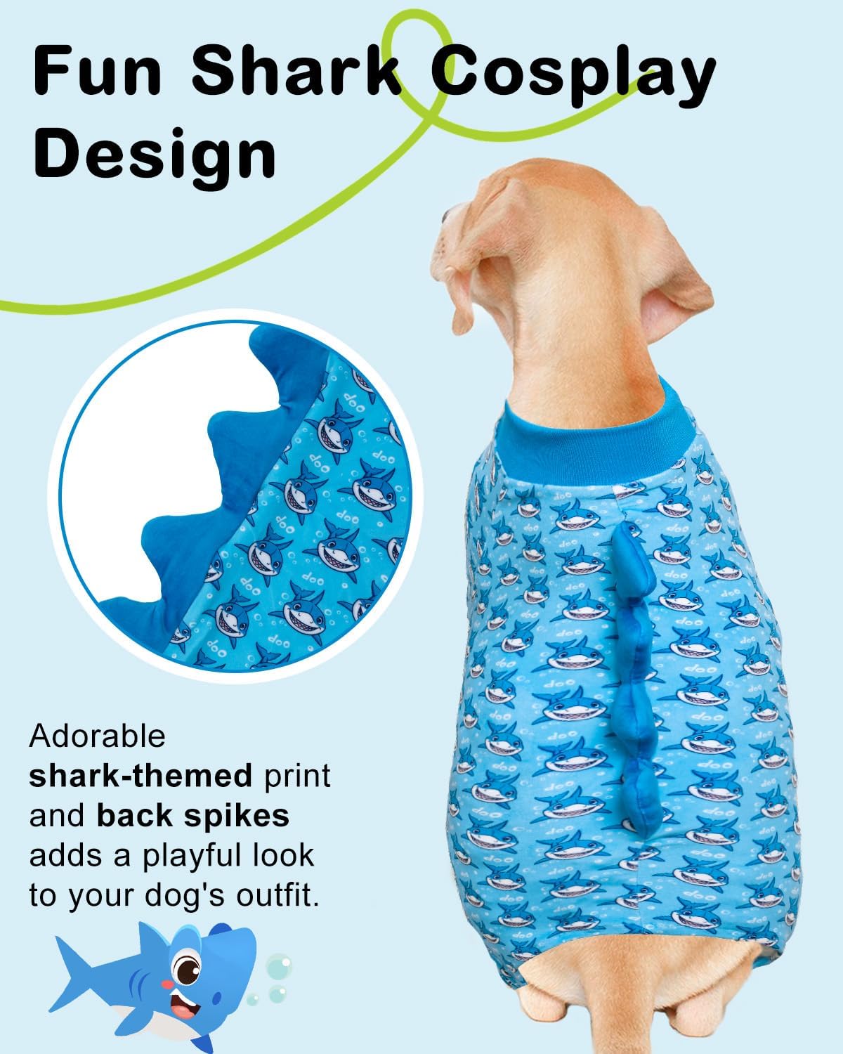 CuteBone Shark Costume Dog Pajamas, Stretchy Spandex Crystal Velvet Sleepwear Coat for Small Dogs, Soft & Warm Pet Outfit Clothes for Cold Weather, Cozy Pullover Design COSP07-4XL