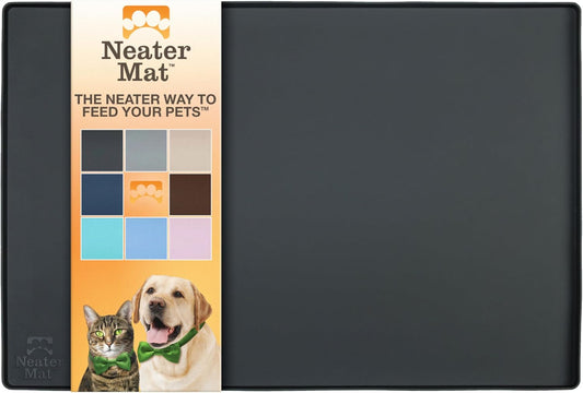 Neater Pet Brands Neater Mat Pet Mats for Food and Water, Cat & Dog Bowl Mat Waterproof Silicone, Feeding Tray, Dog Food Mats for Floors, Placemat w/Raised Edge for Under Bowls, 24" x 16", Black