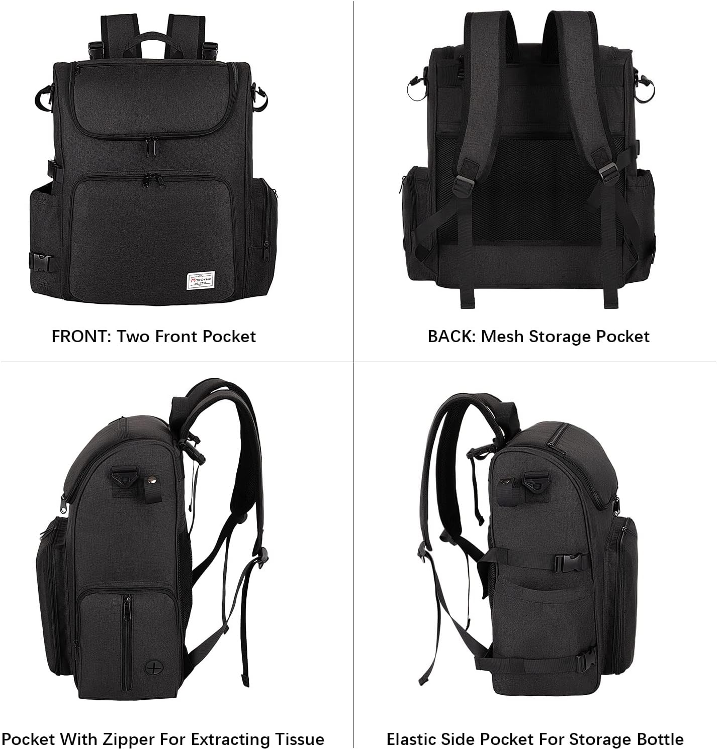 Modoker Dog Travel Bag Backpack, Airline Approved Pet Accessories Organizer for Dog and Cat with Shoulder Strap, 2 Dog Food Storage Containers, 2 Collapsible Dog Bowls,1 Pet Mat, Black