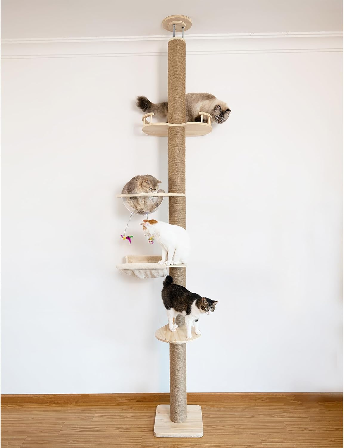Floor-to-Ceiling Cat Tree with Natural Sisal Rope Scratching Post - Adjustable Height (55-119 Inches) - Modern Cat Activity Tree, Cat Scratcher Post