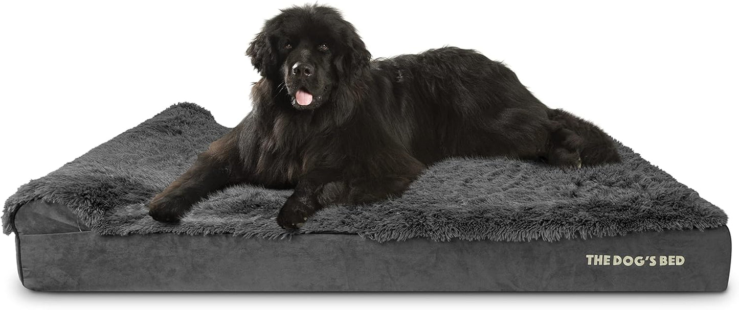 The Dog’s Bed Orthopedic Headrest Dog Bed XXXL Fur Grey 64x44, Memory Foam, Pain Relief for Arthritis, Hip & Elbow Dysplasia, Post Surgery, Lameness, Supportive, Waterproof Washable Cover