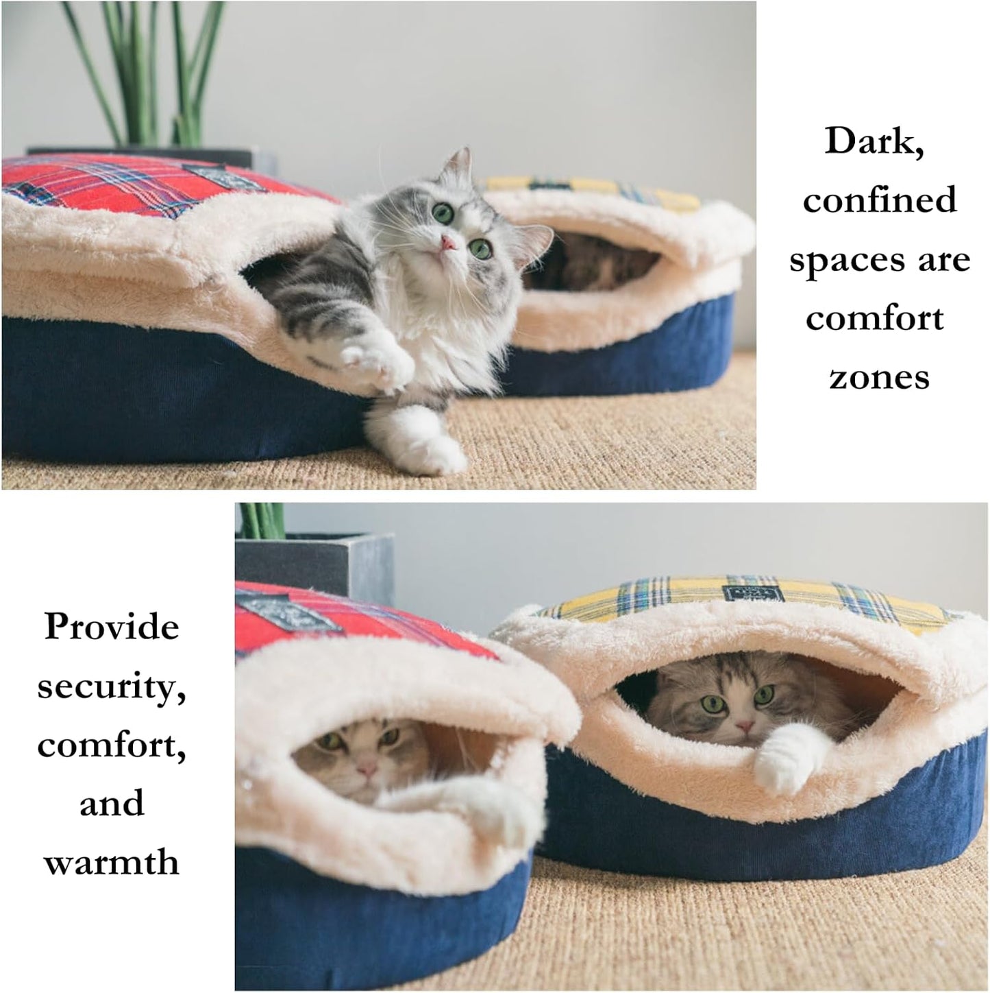 Cat Cave Bed – Plush, Warm & Calming Hideaway with Detachable Lid & Mat, Covered House for Indoor Kitten & Kitty (Yellow)