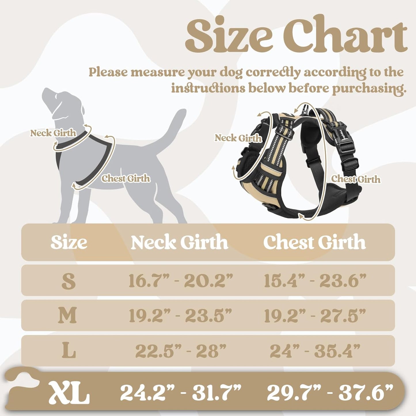 rabbitgoo Dog Harness for Large, No Pull Pet Harness with 3 Buckles, Adjustable Soft Padded Vest with Control Handle, Walking Reflective Pet Vest for Extra Large Dogs, Beige, XL
