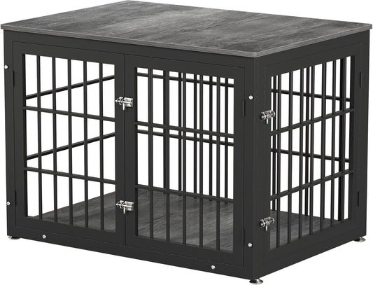 42 Inch Heavy Duty Dog Crate Furniture for Large and Medium Dogs, Decorative Pet House End Table, Wooden Cage Kennel Furniture Indoor, Gray