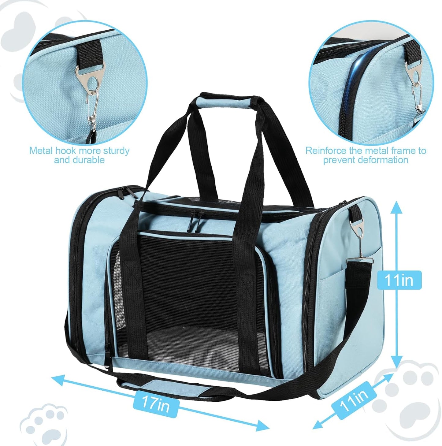 Roaringkitty Travel in Style: Portable Pet Carrier for Small Pets up to 15 Lbs- Airline Approved, Collapsible & Comfortable cat/Puppy Soft Sided Bag (Blue)