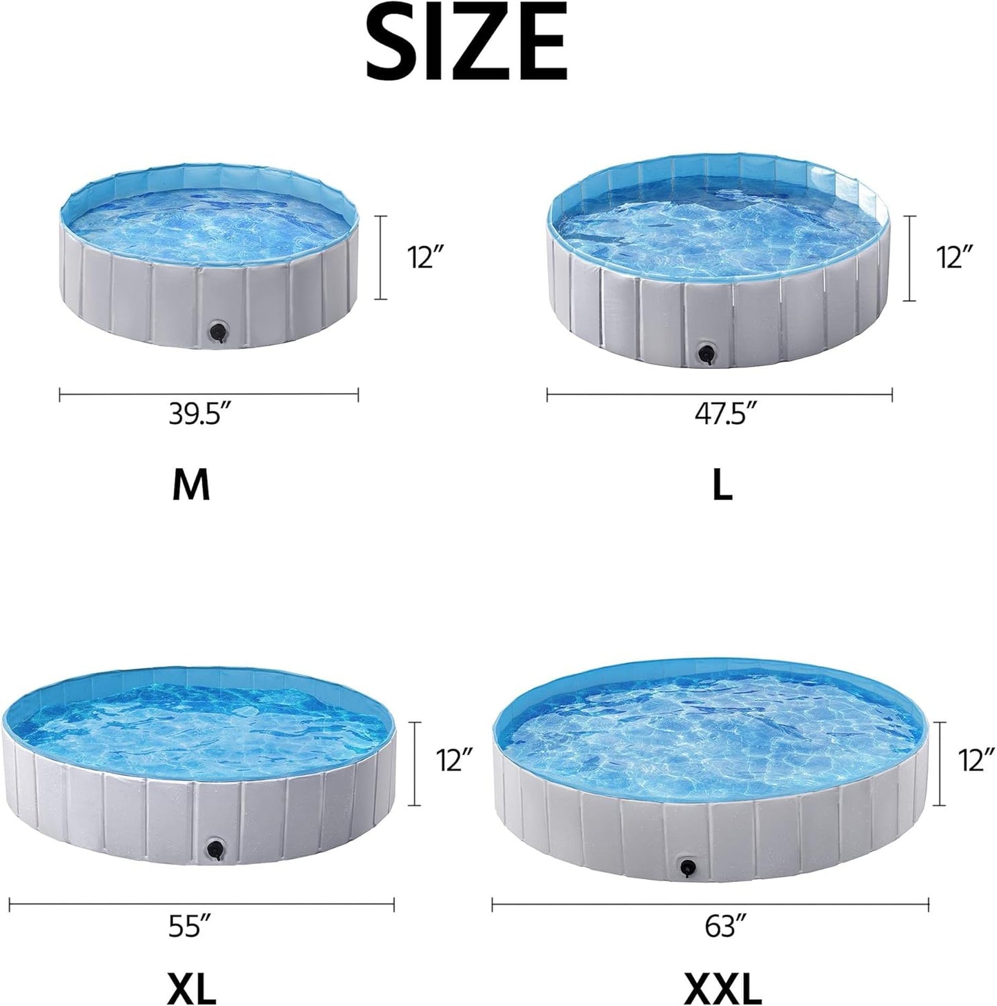 Yaheetech Dog Pet Bath Pool Foldable Hard Plastic Doggie Duck Swimming Pool Collapsible PVC Outdoor Bathing Tub Dog Pools for Large Small Dogs-63 x 11.8 inch,XXL,Gray