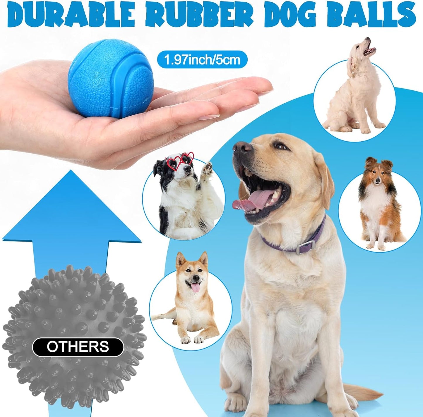 Jenaai 20 Pcs Indestructible Dog Toy Balls for Aggressive Chewers Chew Resistant Solid Rubber Bouncy Ball for Teeth Cleaning, 2in/5cm Diameter