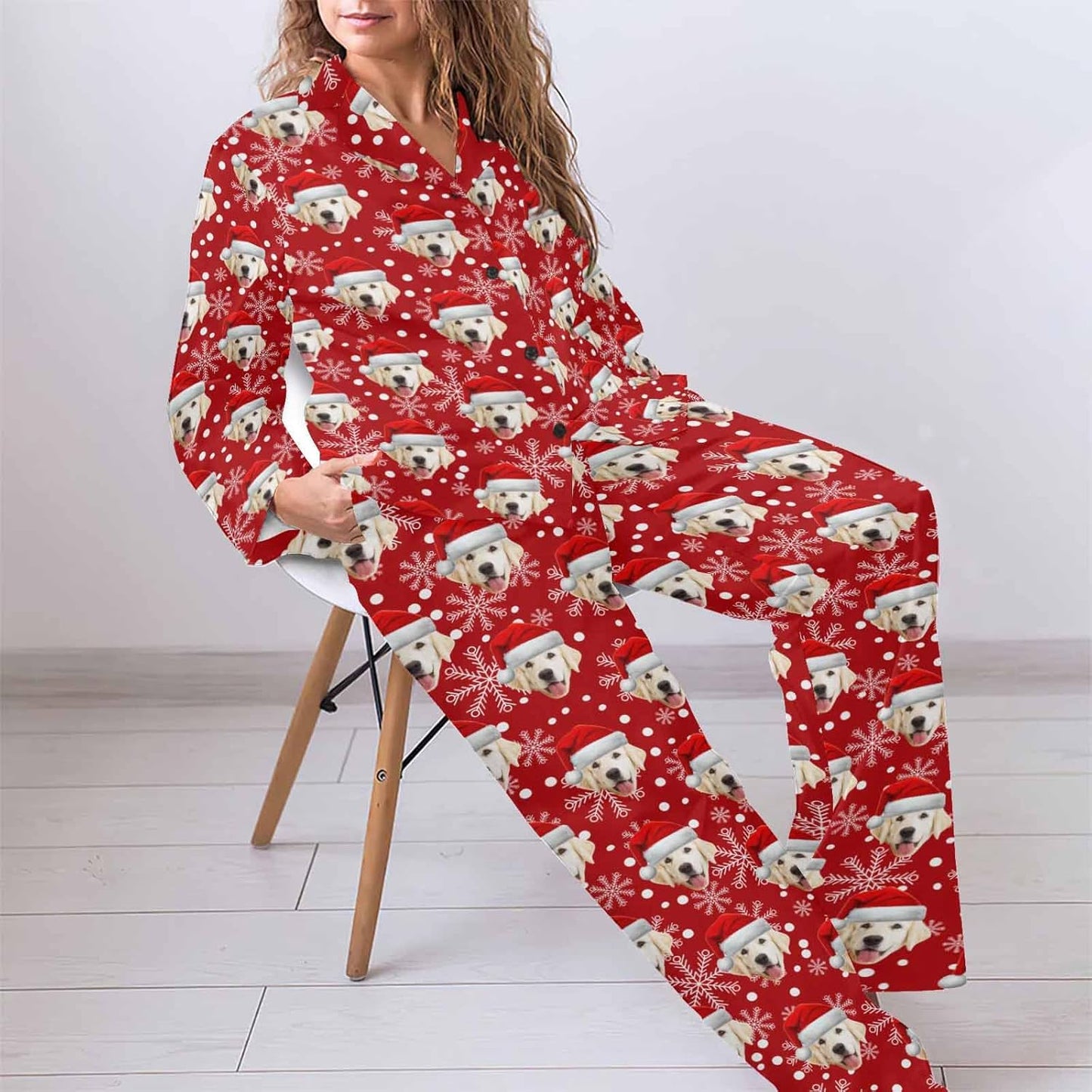 MyPupSocks Custom Face Pajamas for Women Set, Personalized Photo Long Sleepwear XS-XXL