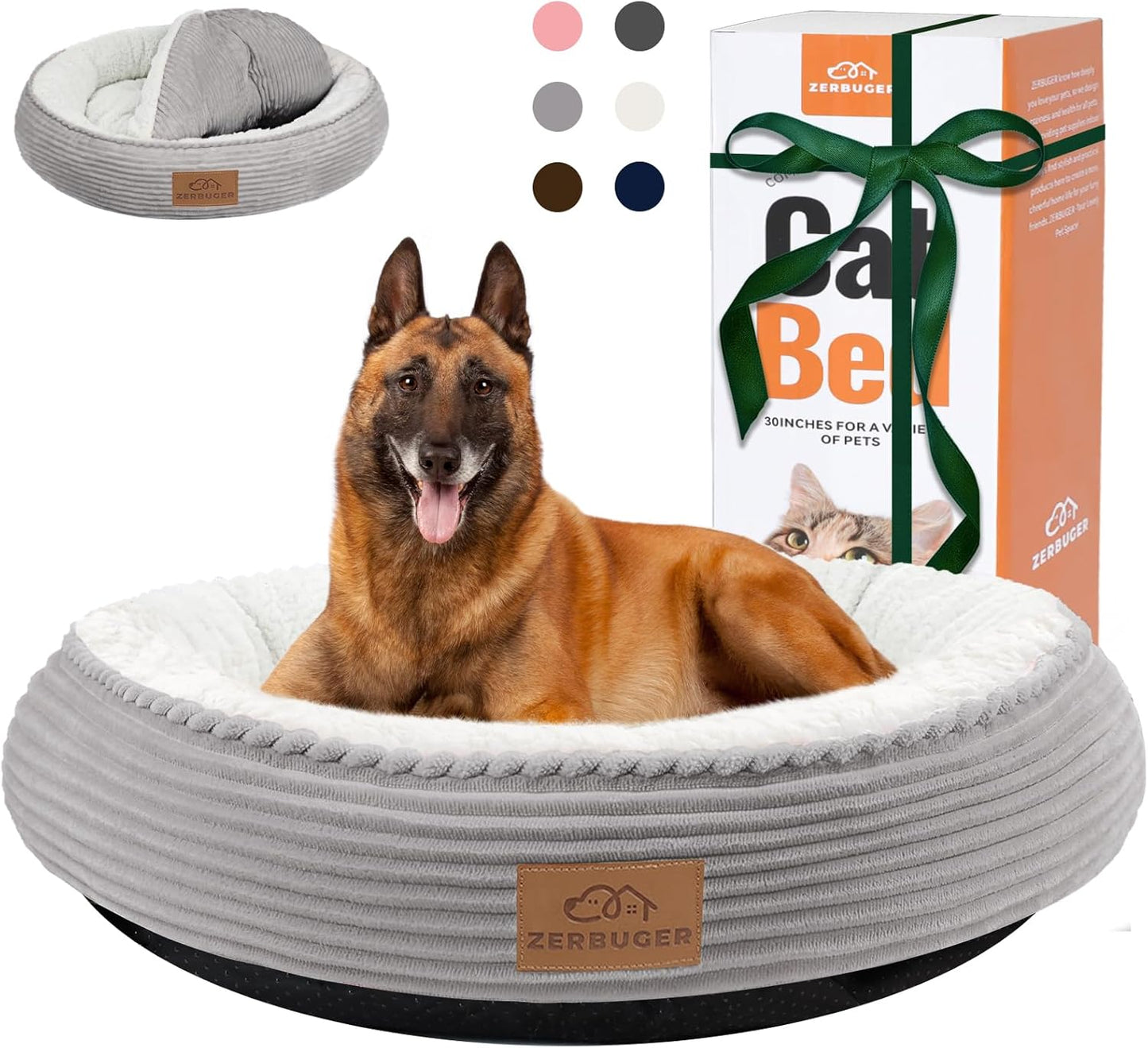 30in Dog Bed Sofa for Small/Medium/Large Dogs, Machine Washable Supportive Foam Pet Couch with Washable Removable Mat and Non-Slip Bottom, Pet Cuddler for Indoor/Outdoor/Car/Cage, Light Grey