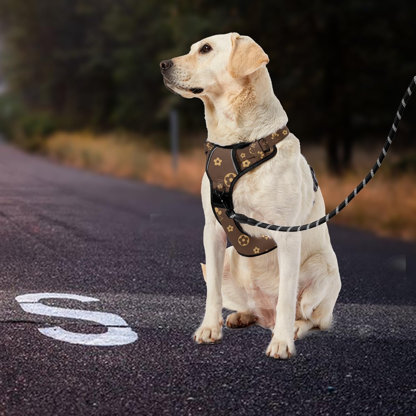 IVY&LANE No Pull Dog Harness with Leash Set, Reflective No Choke Pet Vest,Adjustable Oxford Dog Vest Harness with Easy Control Handle for Large Dogs (Dark Brown,L)