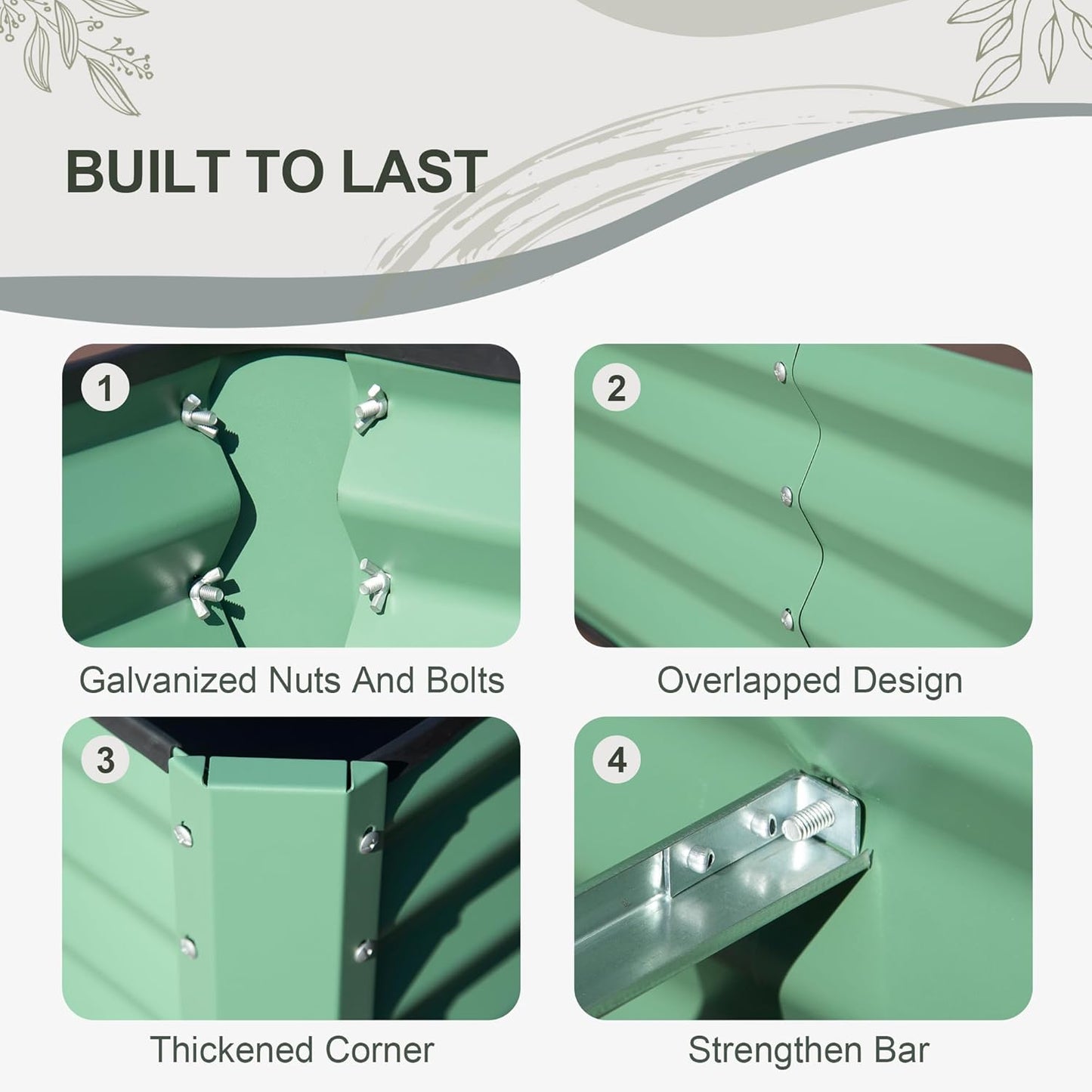 Domi Galvanized Raised Garden Bed, 6x3x1Ft Thickening Metal Planter Box for Vegetables Bottomless for Backyard Outdoor, 1" Deep w/ 128 Gallon Capacity - Green