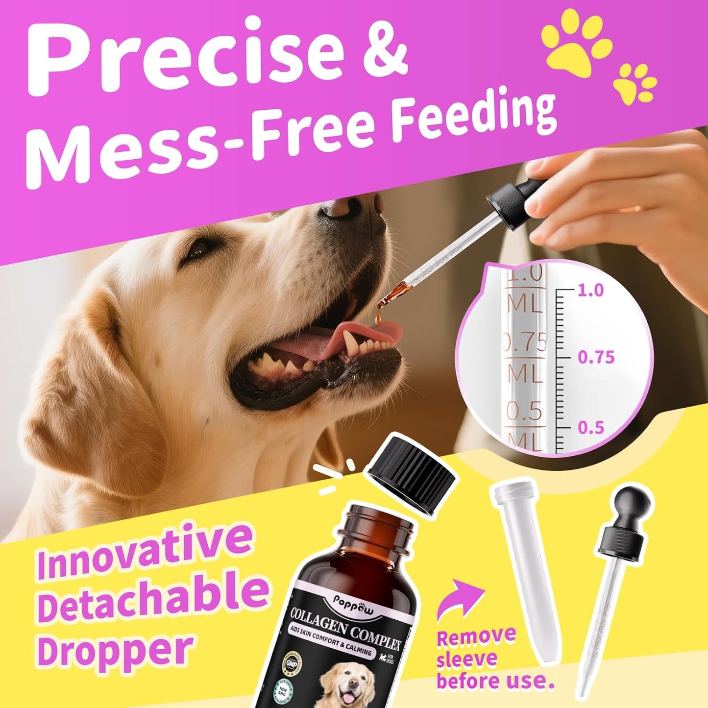 Liquid Collagen for Dogs Skin Comfort & Calming, Dog Itch Relief & Anti-Scratching & Coat Supplement with Biotin for Skin Barrier & Sensitive Immune Health Support - Chicken Flavor, 2 FL.Oz