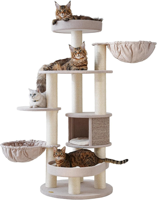 Extra Large Cat Tree Tower for Indoor Cats Large Adult, Maine Coon Cat Tree with Hammock (Begin, 64.2“H)