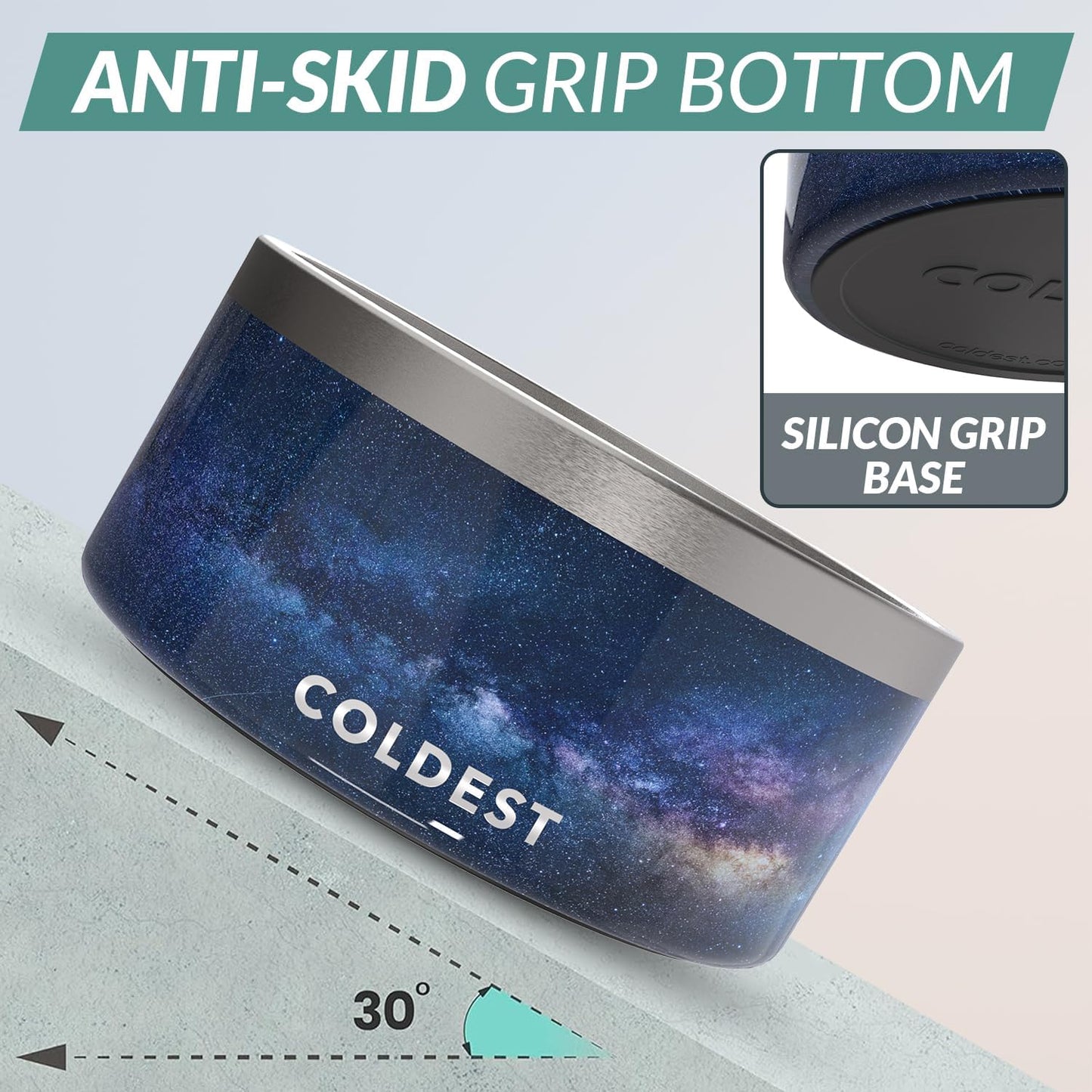 Coldest Dog Bowl - Anti Rust Metal, Non Slip, 3 Layers Insulated Stainless Steel Dog Bowls - Spill Proof & Heavy Duty - Water Bowl for Dogs, Cats & Pets, Dish Washer Safe (200 oz, Into The Beyond)