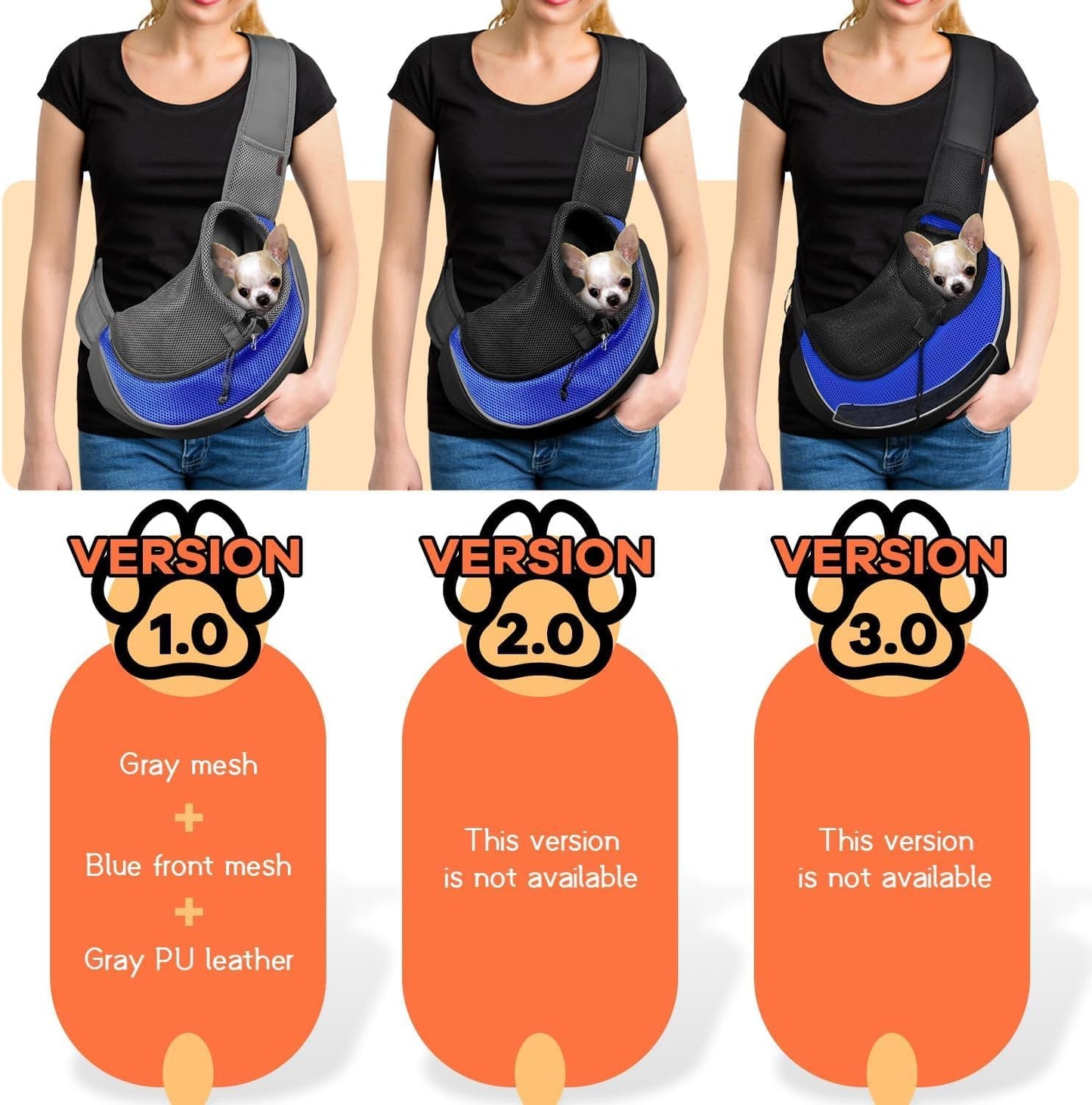 YUDODO Pet Sling Carrier for Small Dogs & Cats – Hands-Free Puppy Carrier with Safety Hook, Large Zipper Pocket, Soft Breathable Mesh, Adjustable Strap & Reflective Strip (Blue 1.0 L)