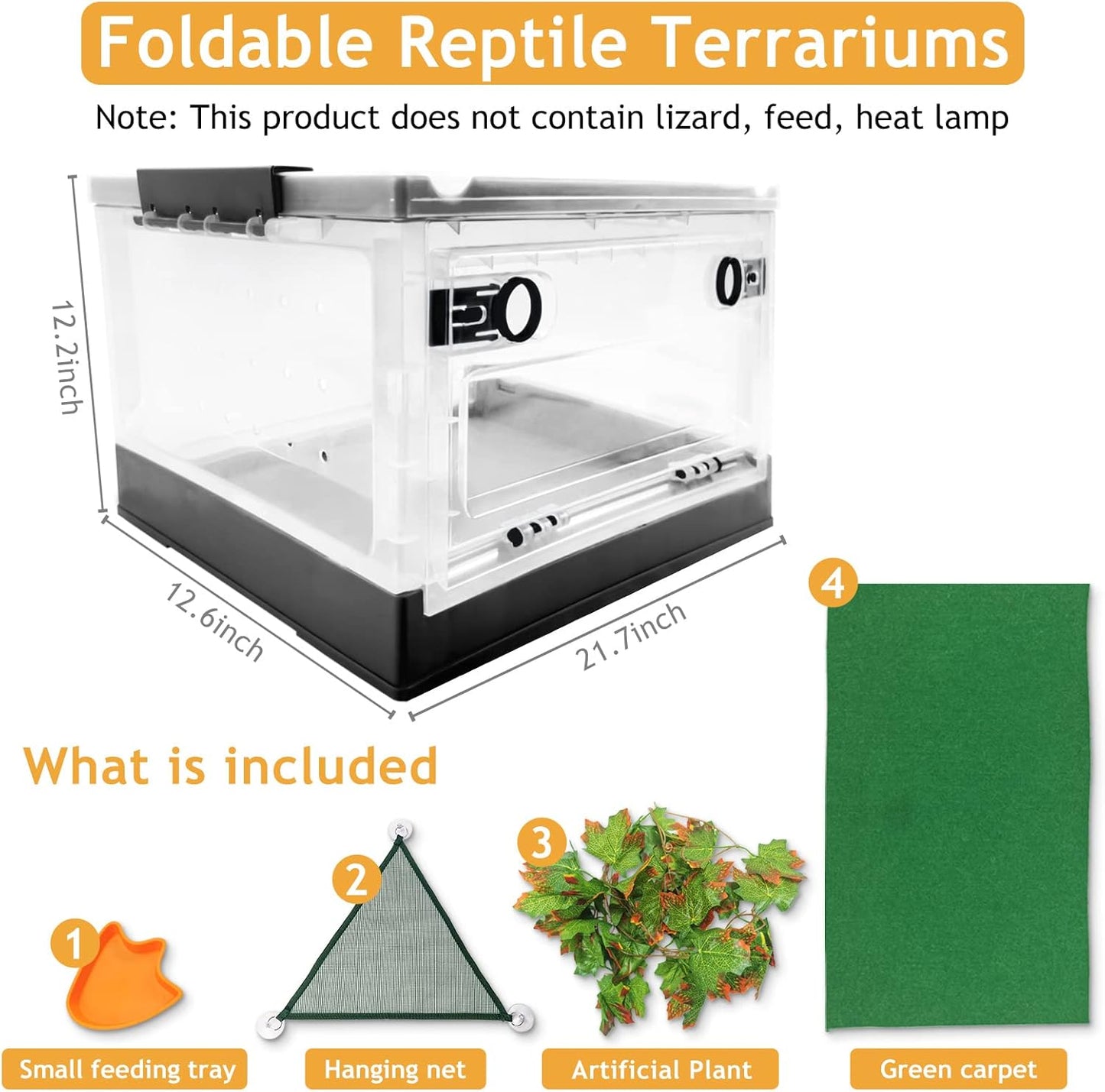 Travel Portable Foldable Terrarium Kits for Reptiles -Heat-Resistant Material, Easy to Move with Wheels, Includes Plant, Feeding Bowl, and Carpet for Snakes, Lizards, Tortoises, and Leopard