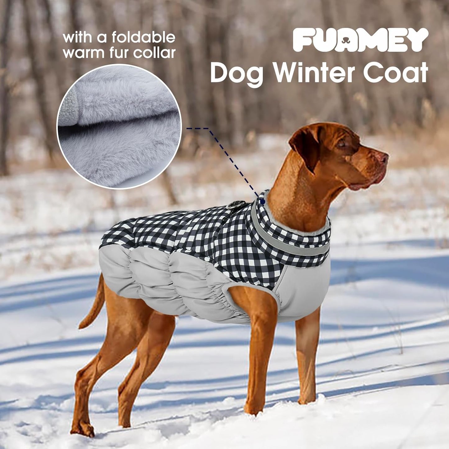 FUAMEY Dog Coat for Small Dogs,Waterproof Dog Winter Jacket with Harness Built in Puppy Cold Weather Coats Reflective Pet Vest with Zipper Warm Fleece Dogs Snowsuit Windproof Checkerboard S