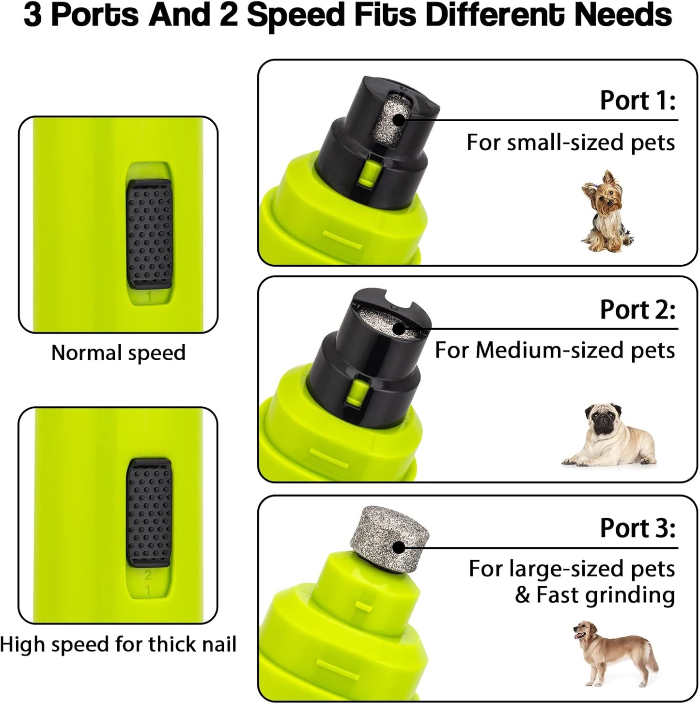 Casfuy Dog Nail Grinder Upgraded - Professional 2-Speed Electric Rechargeable Pet Nail Trimmer Painless Paws Grooming & Smoothing for Small Medium Large Dogs & Cats (Green)