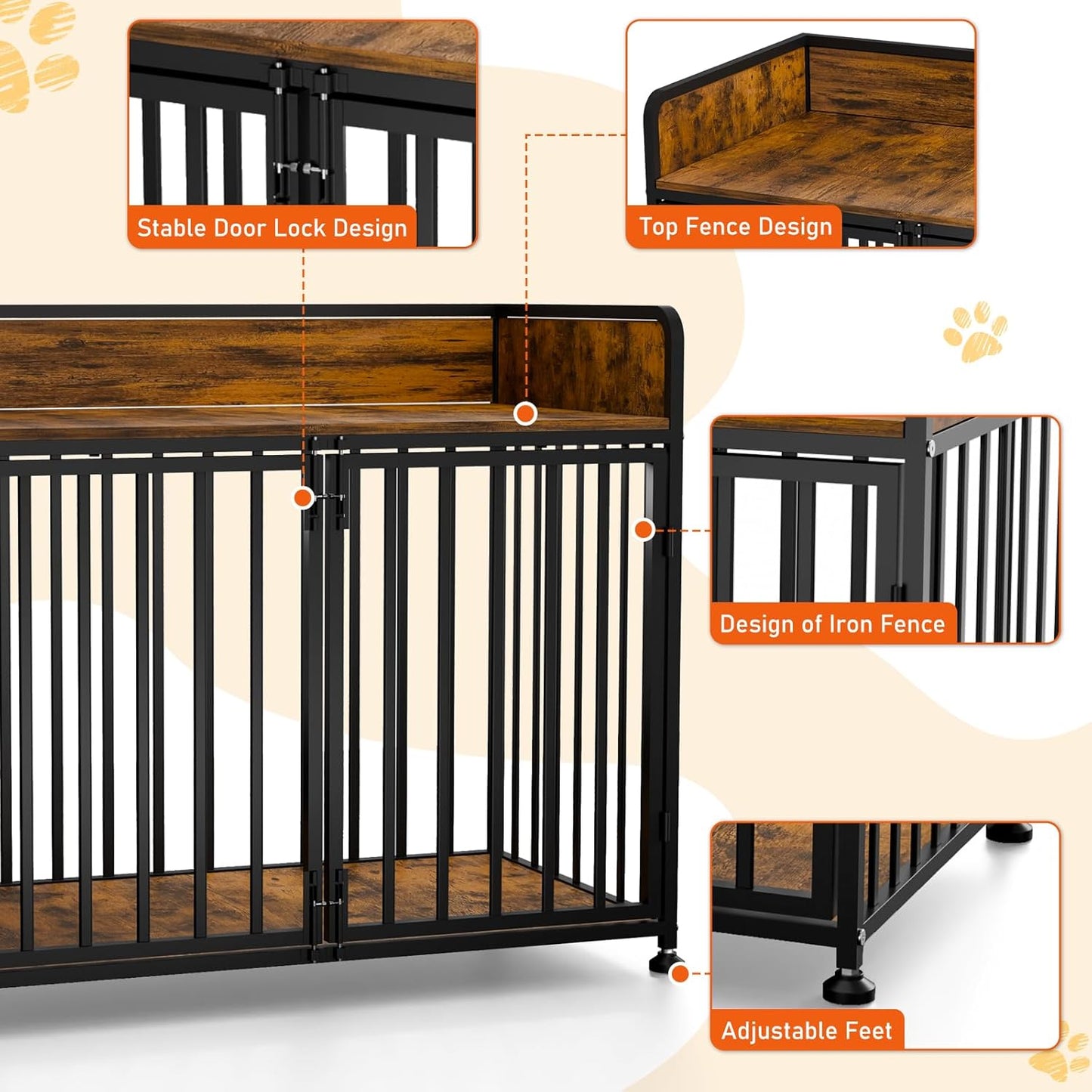 Dog Crate Furniture End Table with Table Guardrail, Heavy Duty Large Dogs Cage, 42 Inch Dog Kennel, Medium Large Dogs House Decorative Pet Crate Indoor