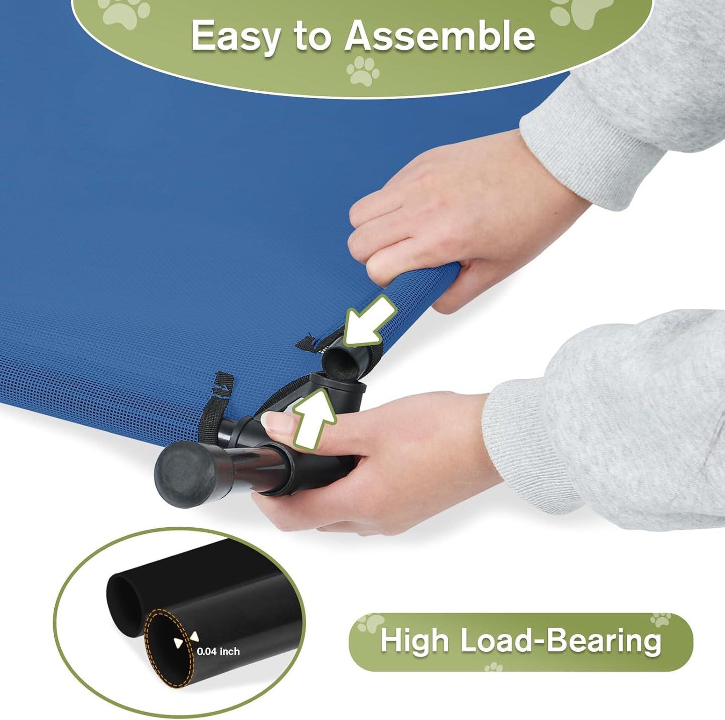 XL Elevated Dog Bed 51 Inch - Waterproof Raised Cooling Cot for 124lb Dogs, with Washable Breathable Mesh, All-Weather Outdoor Dog Bed with Non-Slip Feet, Blue