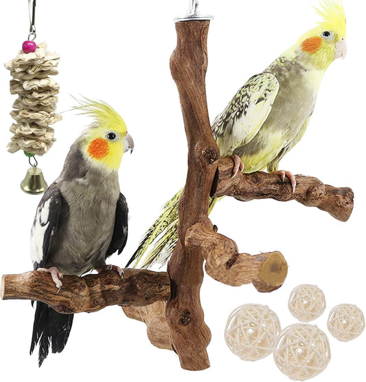 Allazone 6 PCS Bird Perch Natural with Chewing Toys Natural Grapevine Bird Stand Grape Stick Natural Bird Parrot Perch Standfor Parrots, Parakeets Cockatiels, Conures, Macaws, Love Birds