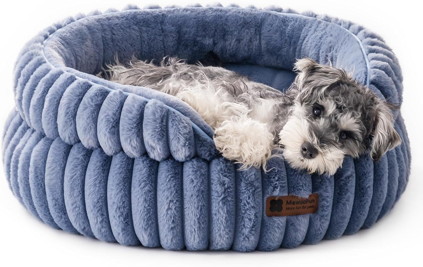 MEWOOFUN Washable Small Dog Bed, Cat Beds for Indoor Cats with Anti-Slip Bottom, Round Pet Bed for Puppy and Kitten (Blue, 24"x24"x9")