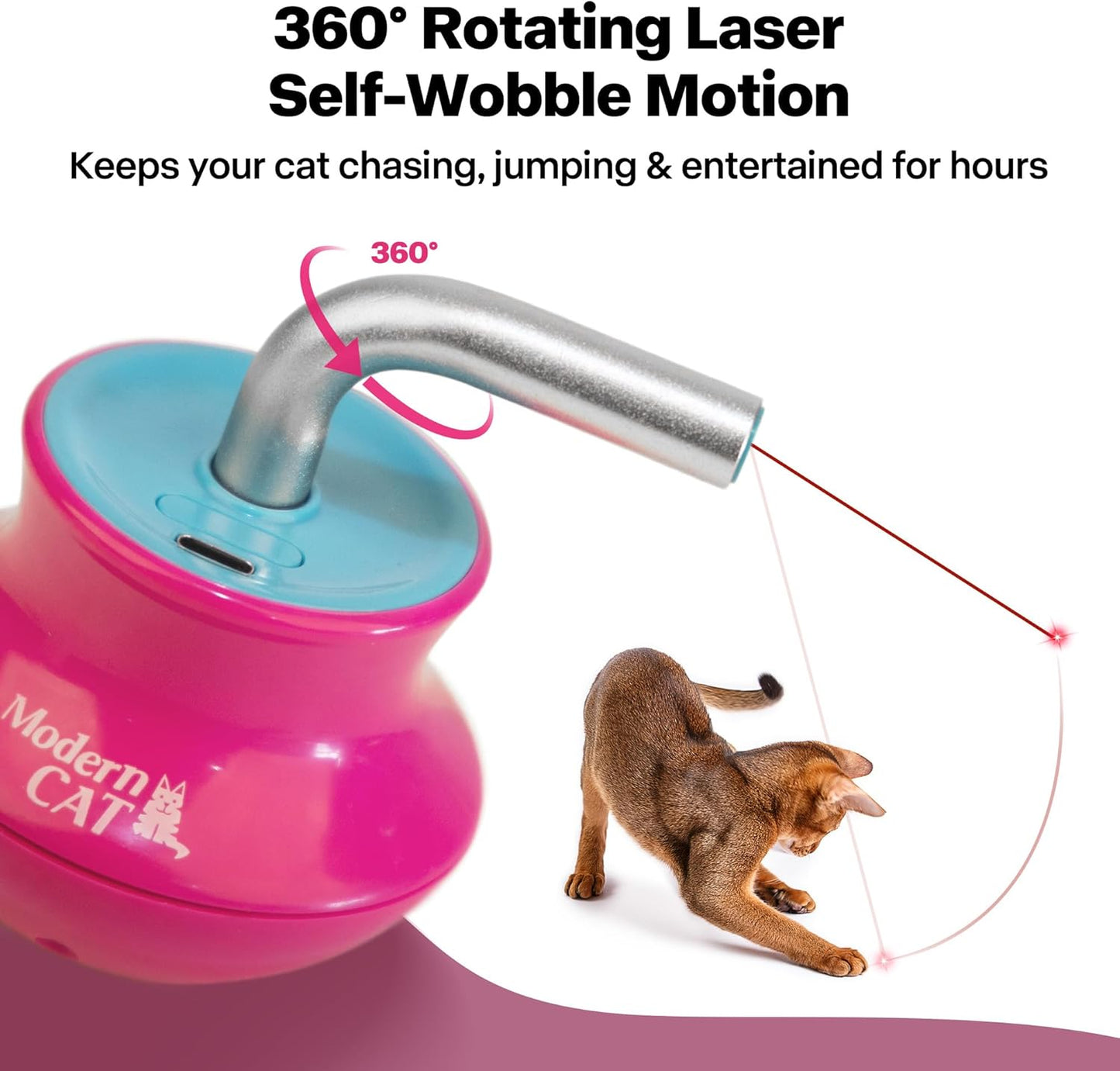 Cat Laser Pointer Toy for Bored Indoor Cats, Automatic Interactive Cat Toy, 360° Laser Rotation, USB Rechargeable, Wooble Base
