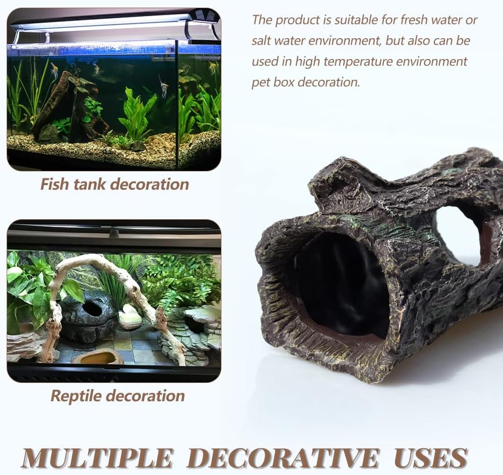 fazhongfa Reptile Hide Tree Trunk Lizard Snake Gecko Axolotl Spider Turtles Bearded Dragon Tank Accessories Large Hollow Log for Aquarium or Fish Tank Resin Wood Decorations Ornament