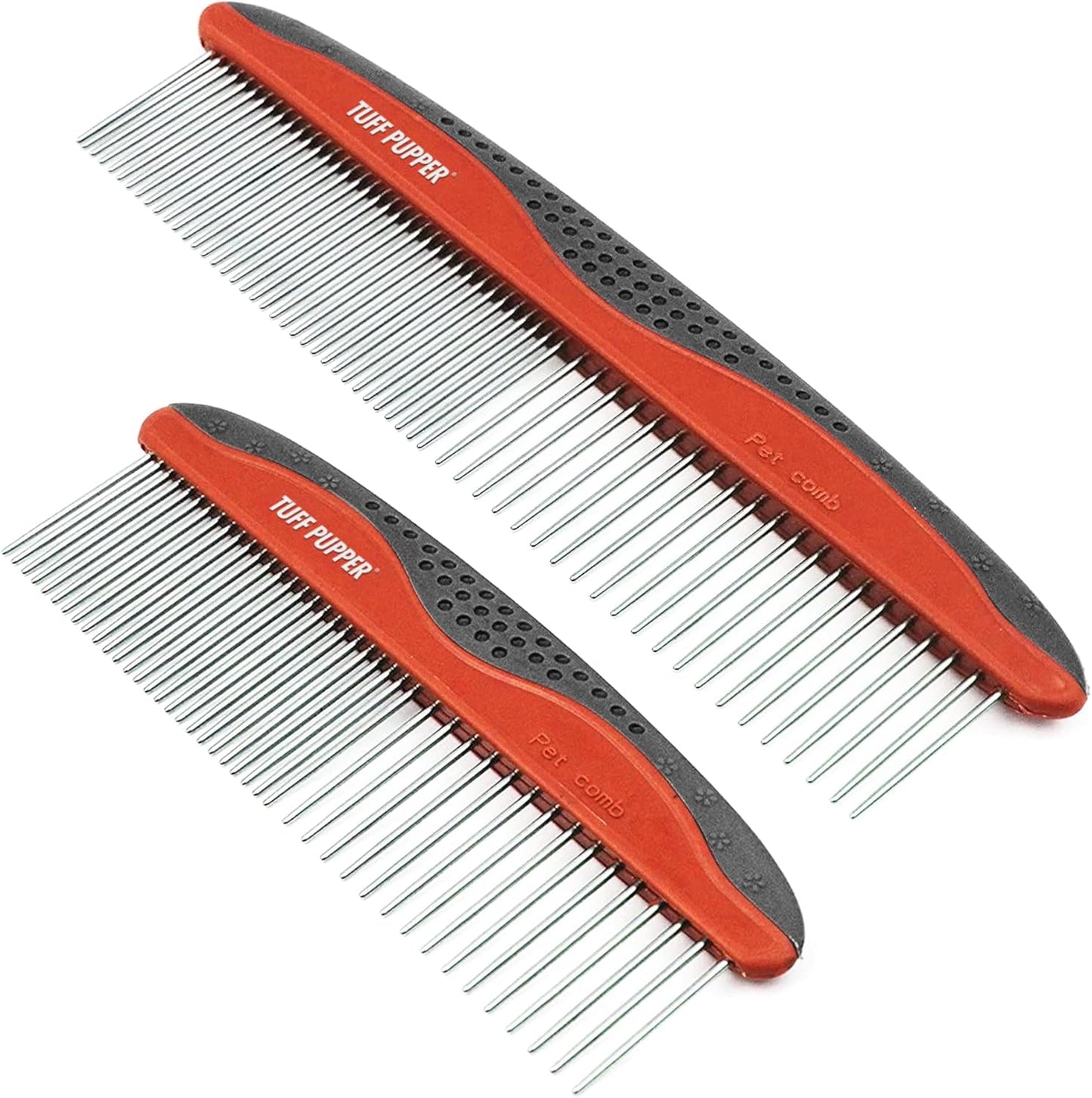 Tuff Pupper Dog Grooming Comb Set | Easily & Safely Remove Dead, Matted Knotted Hair | Ergonomic Pet Detangling Combs | No-Slip Safety Handle For Precision Control | Rounded Tips Prevent Scratching