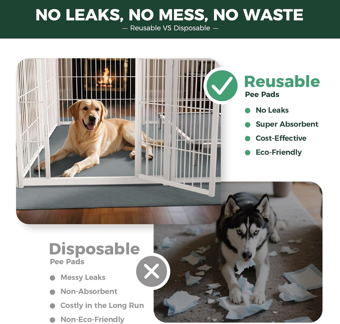 FXW Washable Pee Pads for Dogs, Puppy Pads with Super Absorbent, Specifically Designed for Potty Training, 35" Square, Gray, 2 Packs