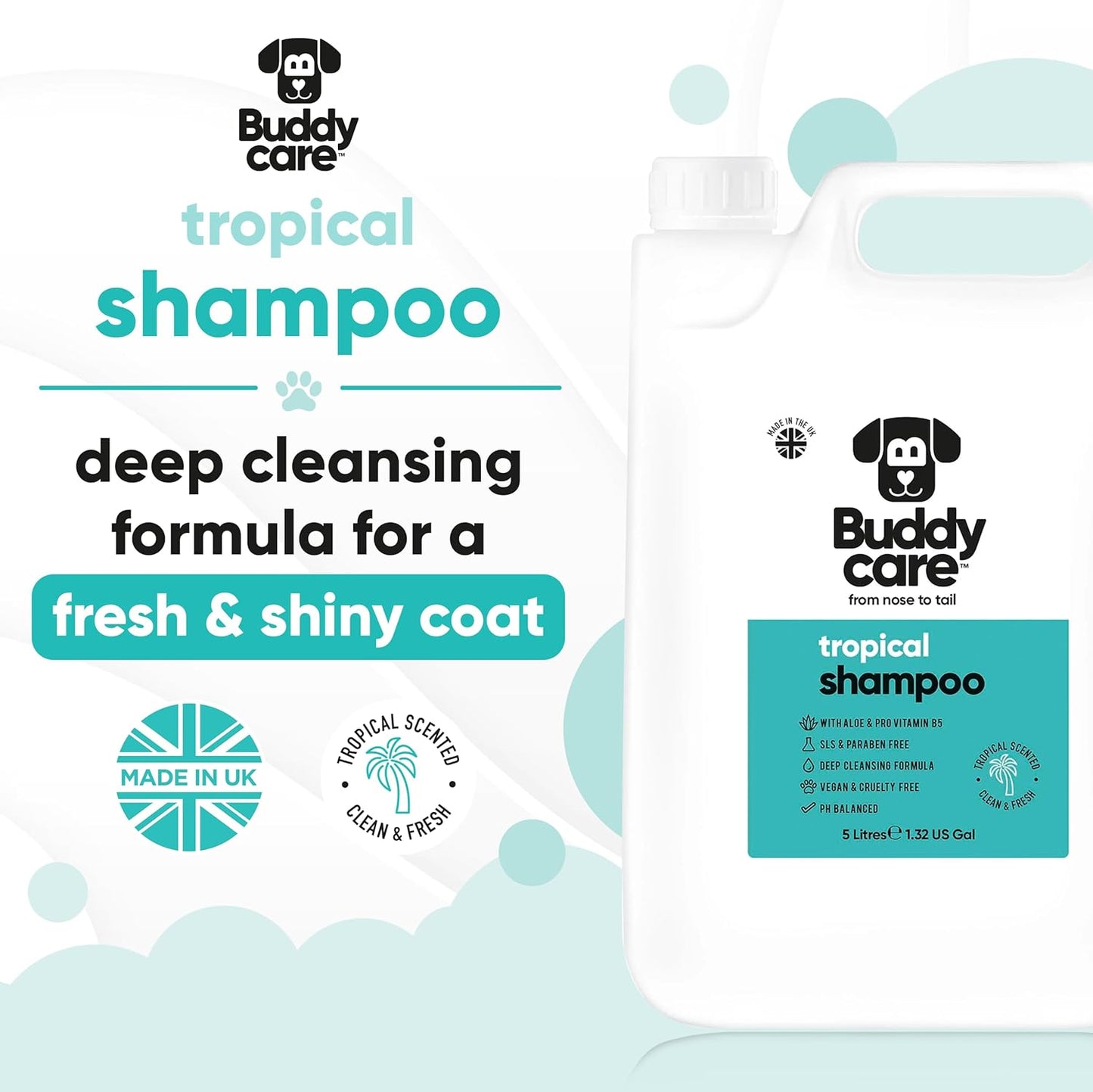 Tropical Dog Shampoo by Buddycare | Deep Cleansing Shampoo for Dogs | Tropical Scented | with Aloe Vera and Pro Vitamin B5 (169.07oz)