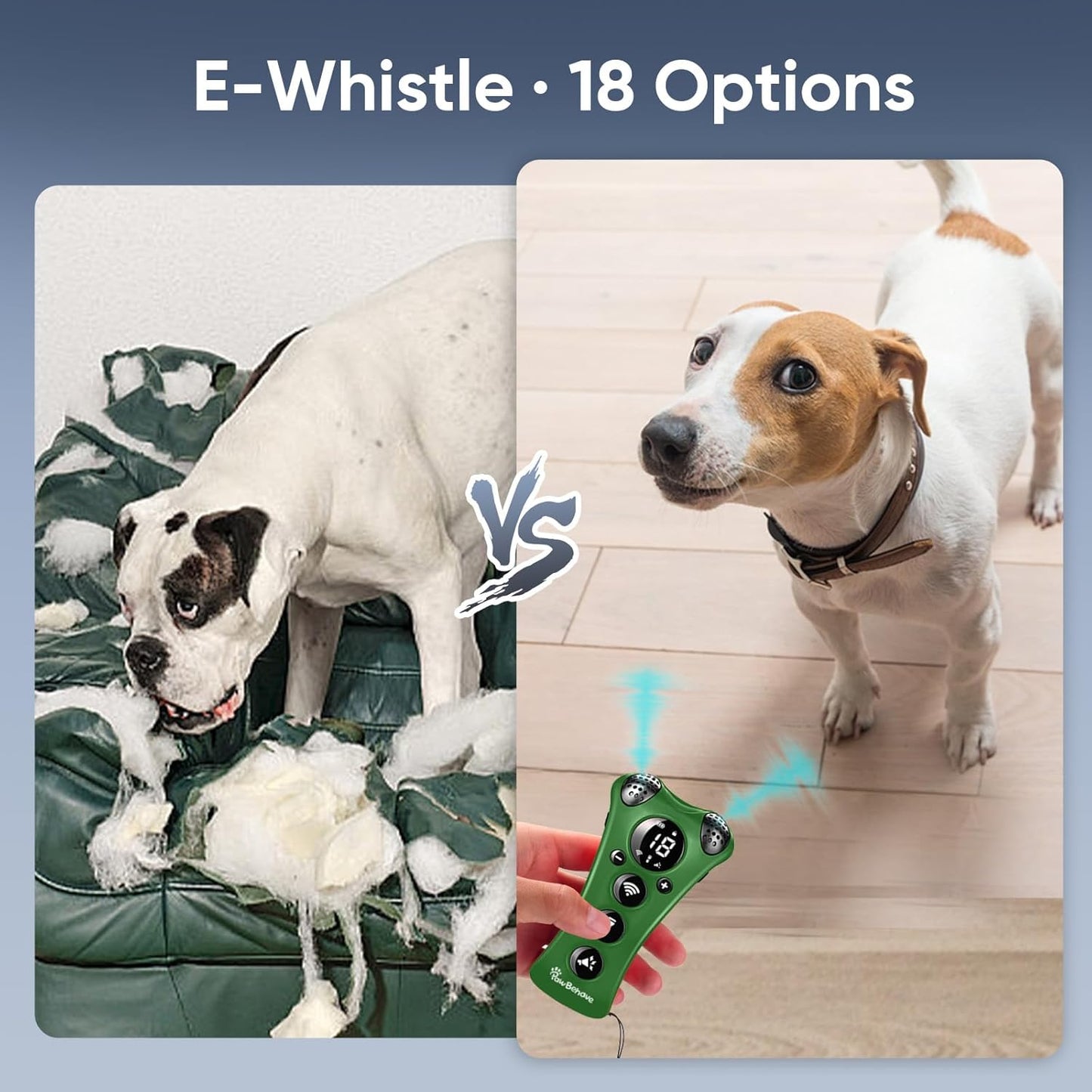 Ultrasonic Dog Bark Deterrent Device –10-Level Adjustable Anti Barking Trainer with Flashlight, Strobe, E-Clicker(18 Whistle Sounds)–No Shock, Collar-Free Dog Behavior Correction Devices