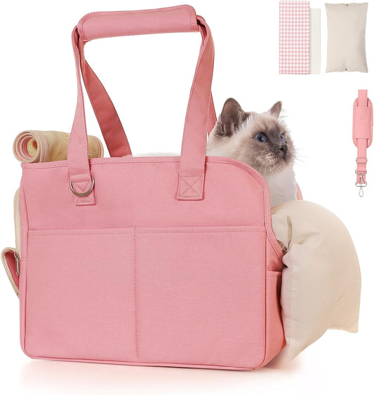 Dog Carriers for Small Dogs, Soft Sided Folding Small Dog Carrier for Dogs Medium Cats Puppies up to 13 Lbs, Washable Breathable Puppy Carrie Carrier for Outdoor Travel (Small Pink)