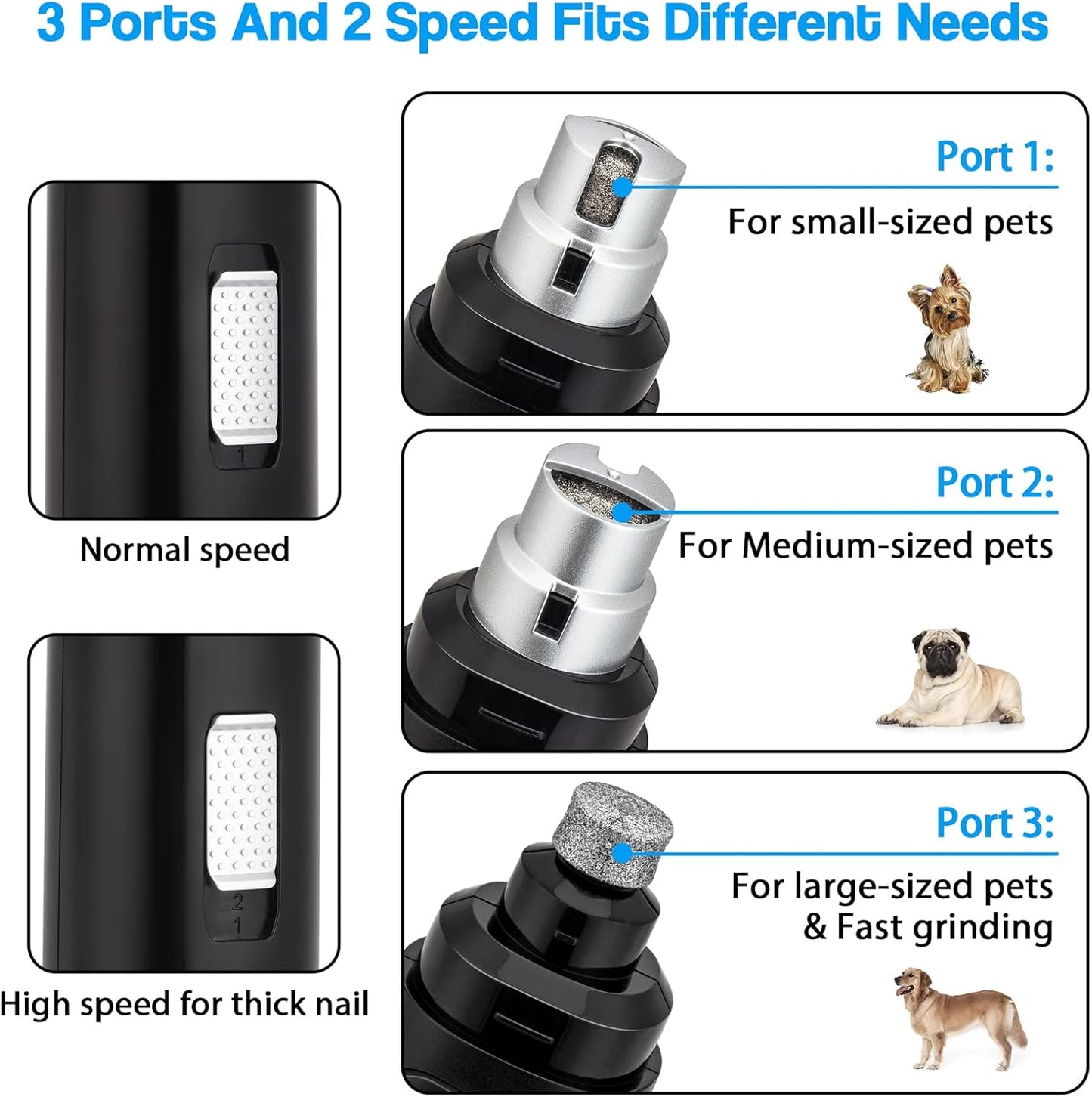 Casfuy Dog Nail Grinder Upgraded - Professional 2-Speed Electric Rechargeable Pet Nail Trimmer Painless Paws Grooming & Smoothing for Small Medium Large Dogs & Cats (Black)