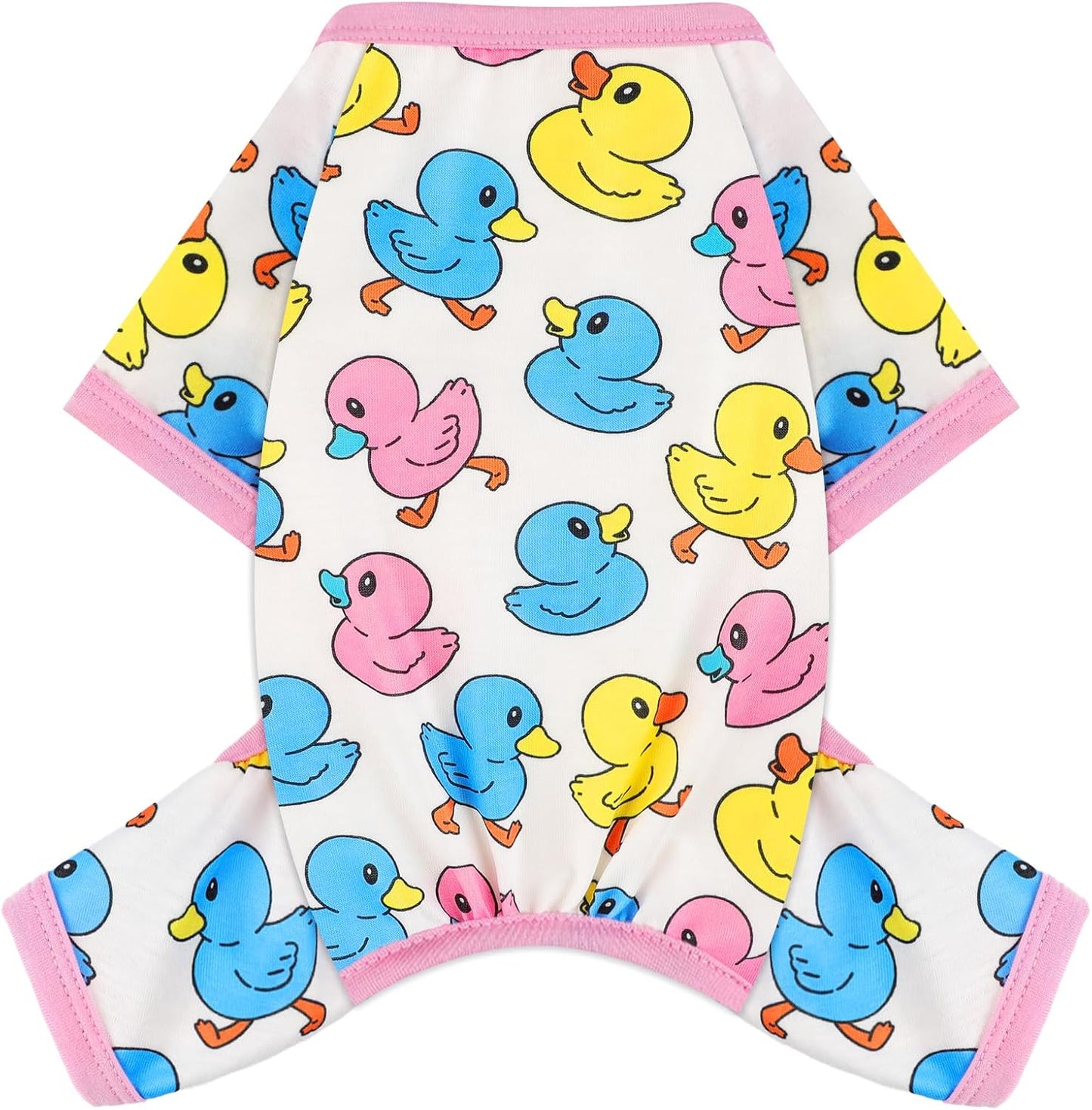 Dog Pajamas Small Sized Dogs Stretchable Summer Dog Clothes Pjs 4 Legs Girl Boy Cute Soft Puppy Outfits Doggie Cat Jammies Jumpsuit Sleeper for Pet (Duck, Small)