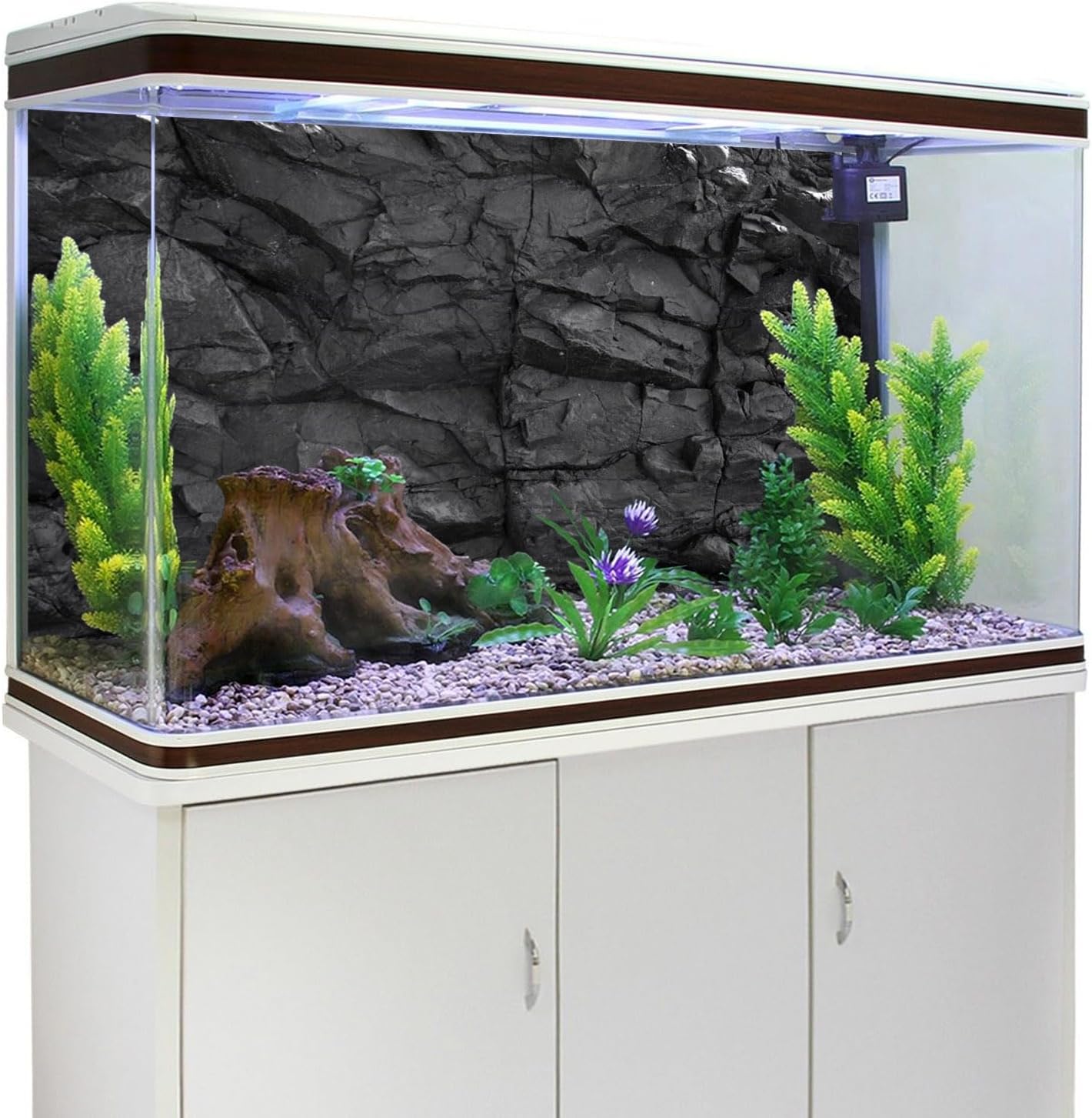 AWERT 72x18 inches Stone Aquarium Background Black Rock Fish Tank Background Rocky Terrarium Background Vinyl