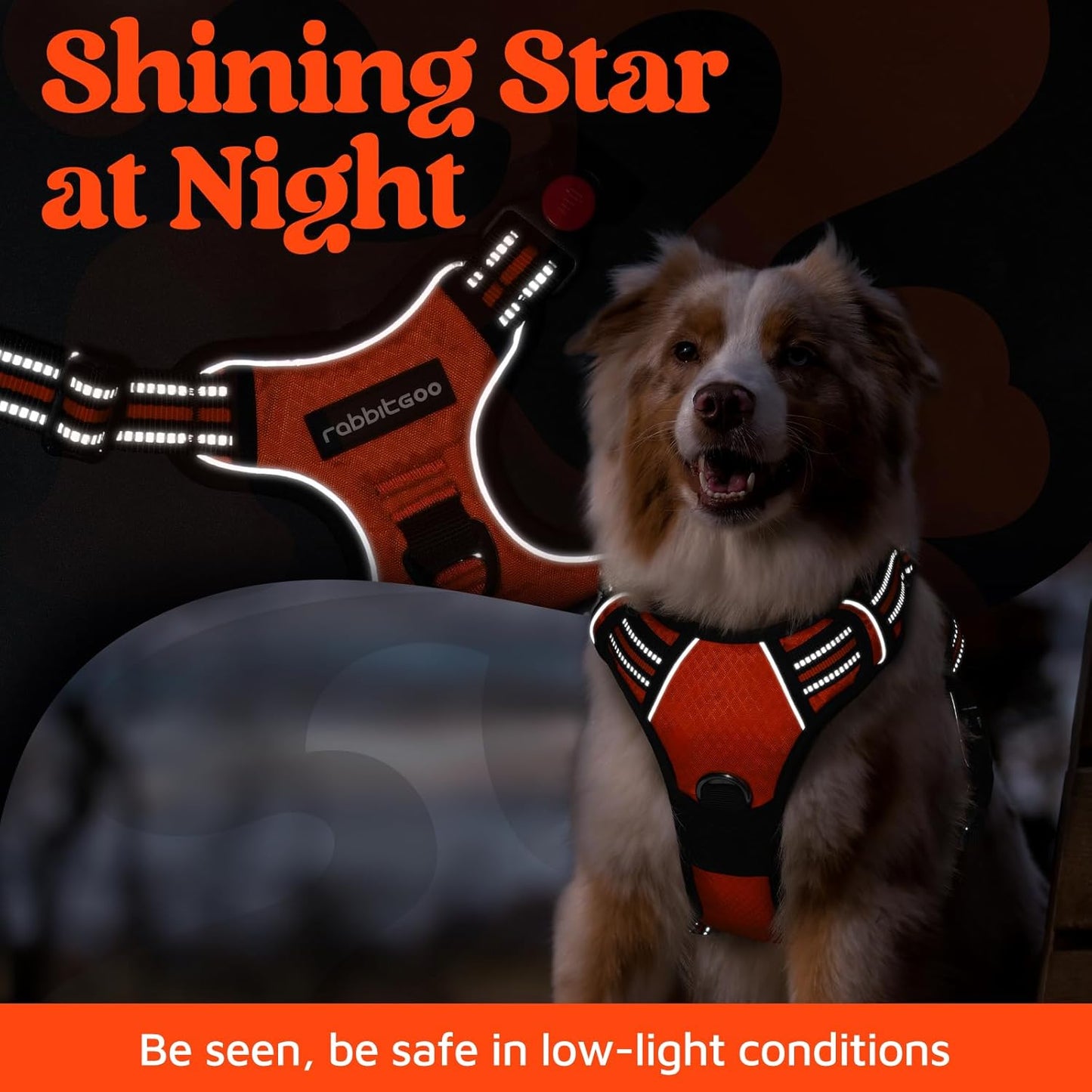 rabbitgoo Dog Harness for Large Dogs, No Pull Pet Vest with 3 Buckles, Adjustable Soft Padded Pet Harness with Easy Control Handle and Reflective Strips, Orange, XL