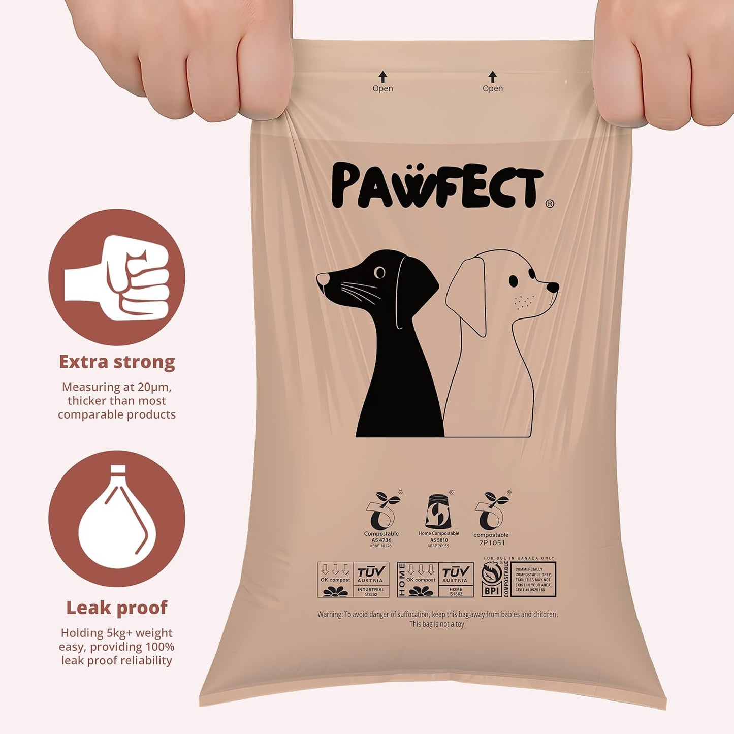 Pawfect Dog Poop Bags Rolls - Biodegradable Doggie Bags, Compostable Dog Waste Bags, BPI Certified Pet Waste Bags, Unscented, Large, Puppy Poo, Earth Friendly, Bolsas de Basura (240 counts)