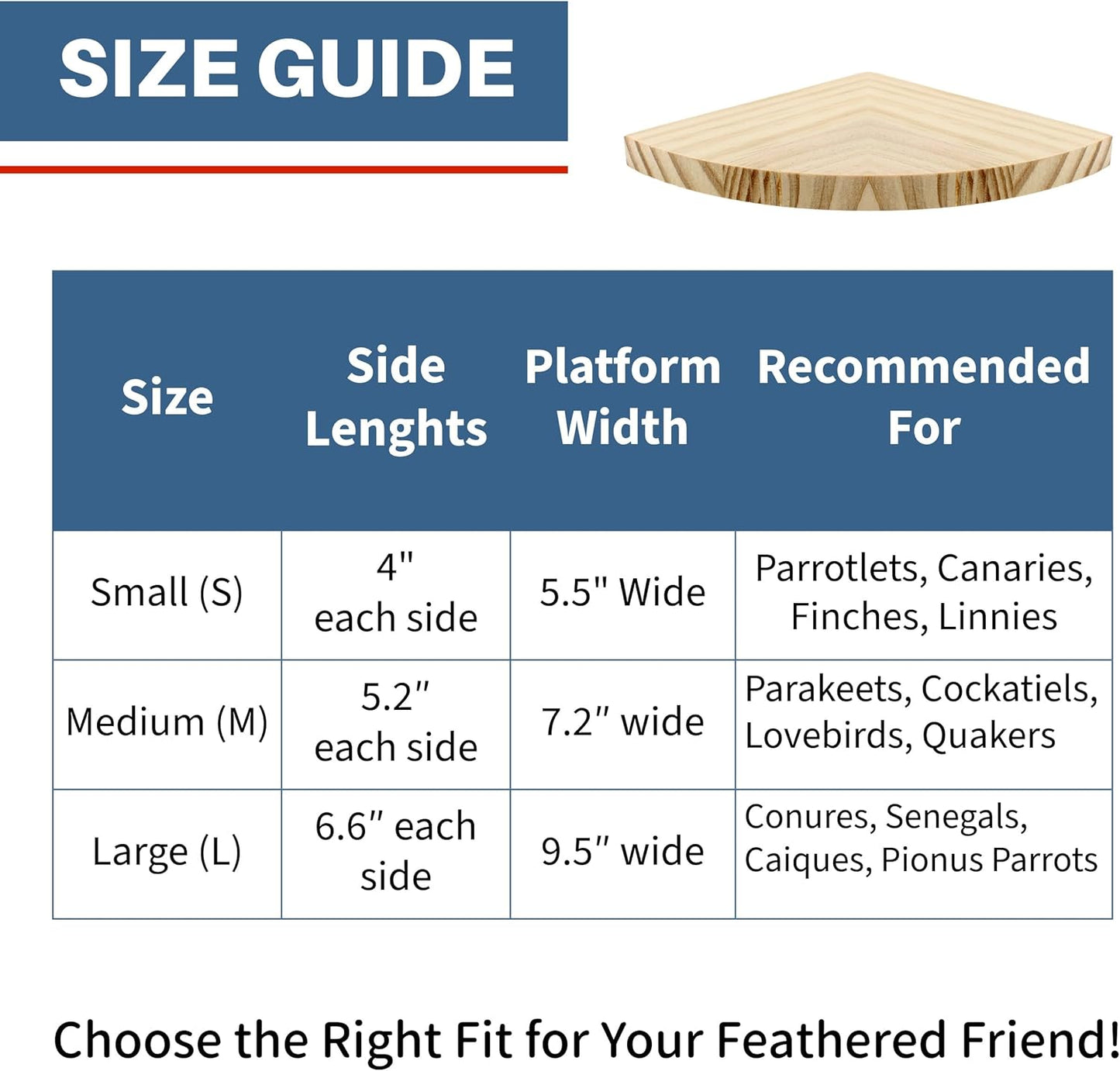 Bird Perch Corner Stand for Bird Cage Corner Platform Wood Bird Perches Corner Shelf Rest for Birds Parrots Cockatiels and Other Animal Pet Cages (Wood, Flat - Large)