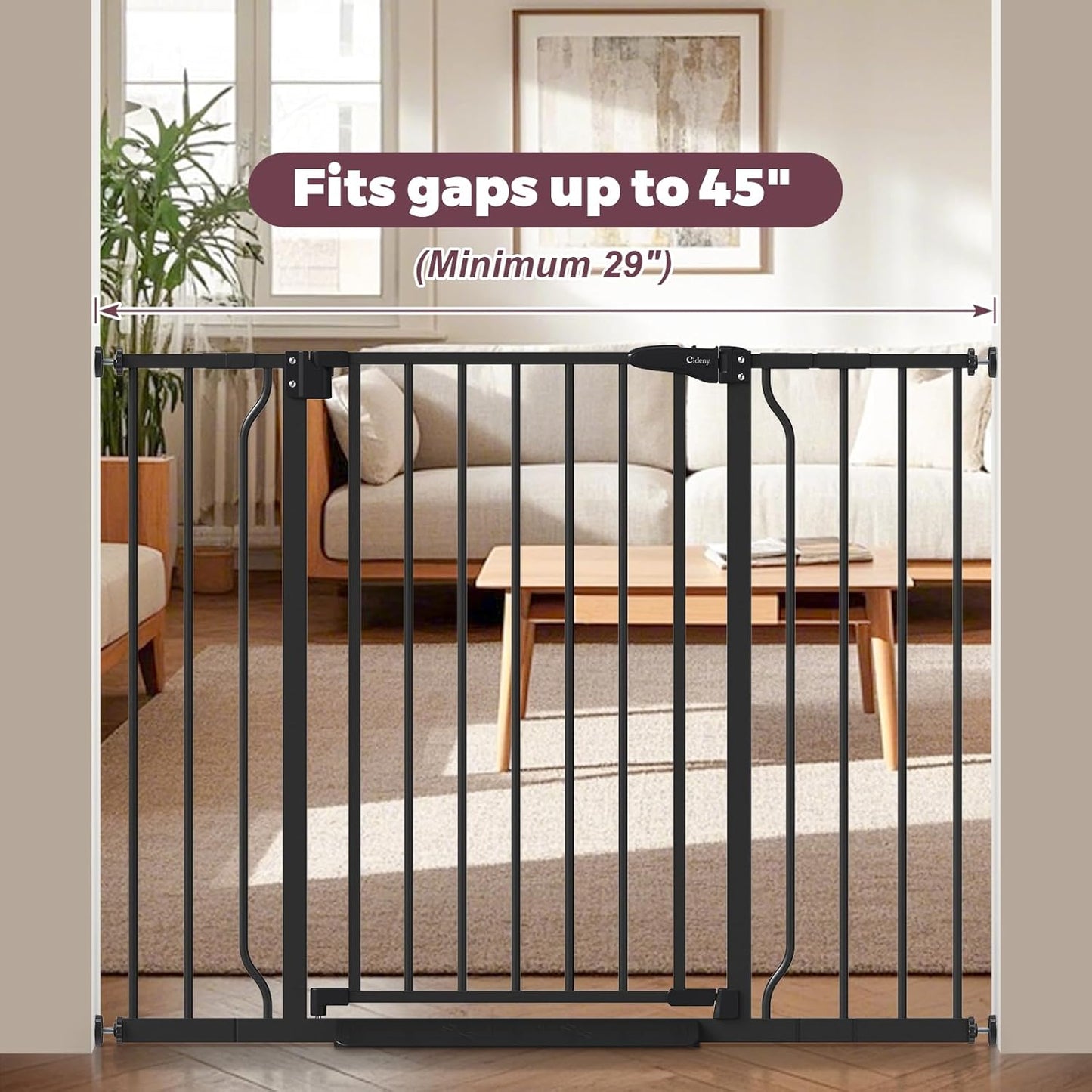 29"-45" Baby Gate for Stairs, Auto Close Stroller Friendly Dog Gate Indoor for Doorways, Pressure Mounted Baby Gate, Easy Walk Through Gate for Children & Pets, Black